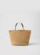 Beige beach bag in cotton blend and paper fabric with detailing_1