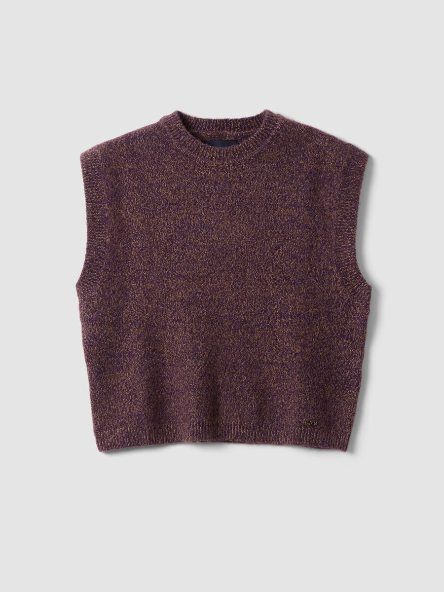 Brown crew-neck gilet in lyocell and wool blend_4