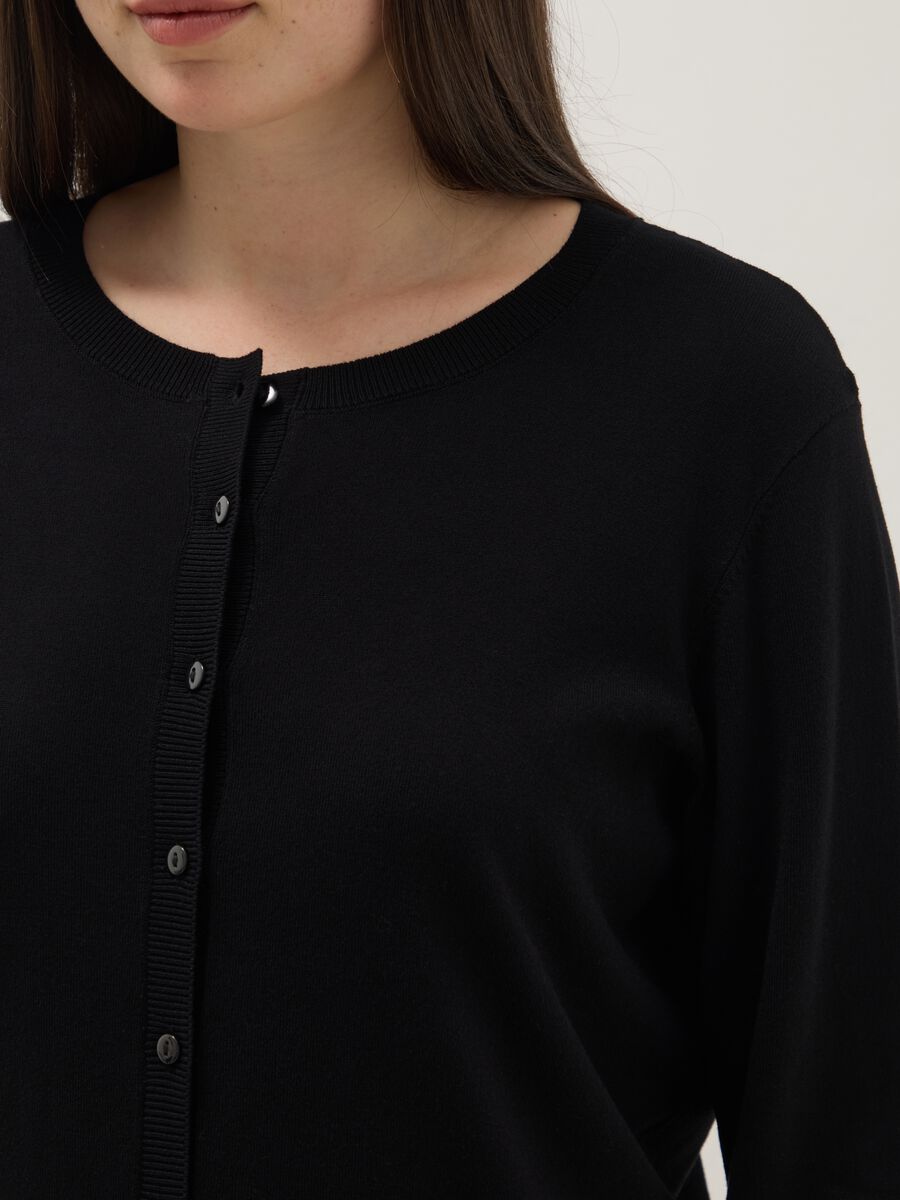 Black viscose blend regular fit cardigan with buttons_3