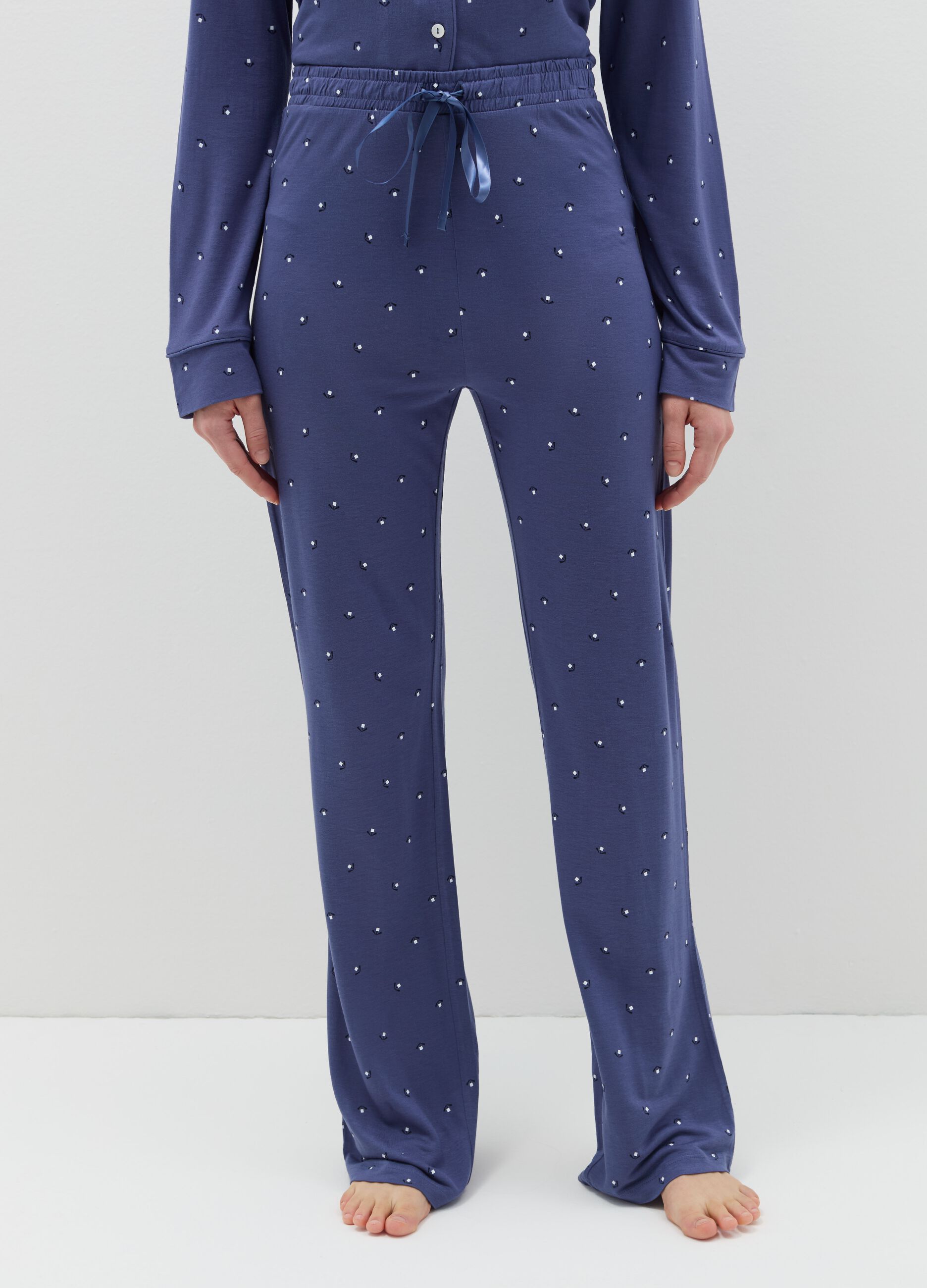 Pyjama bottoms with drawstring and floral print