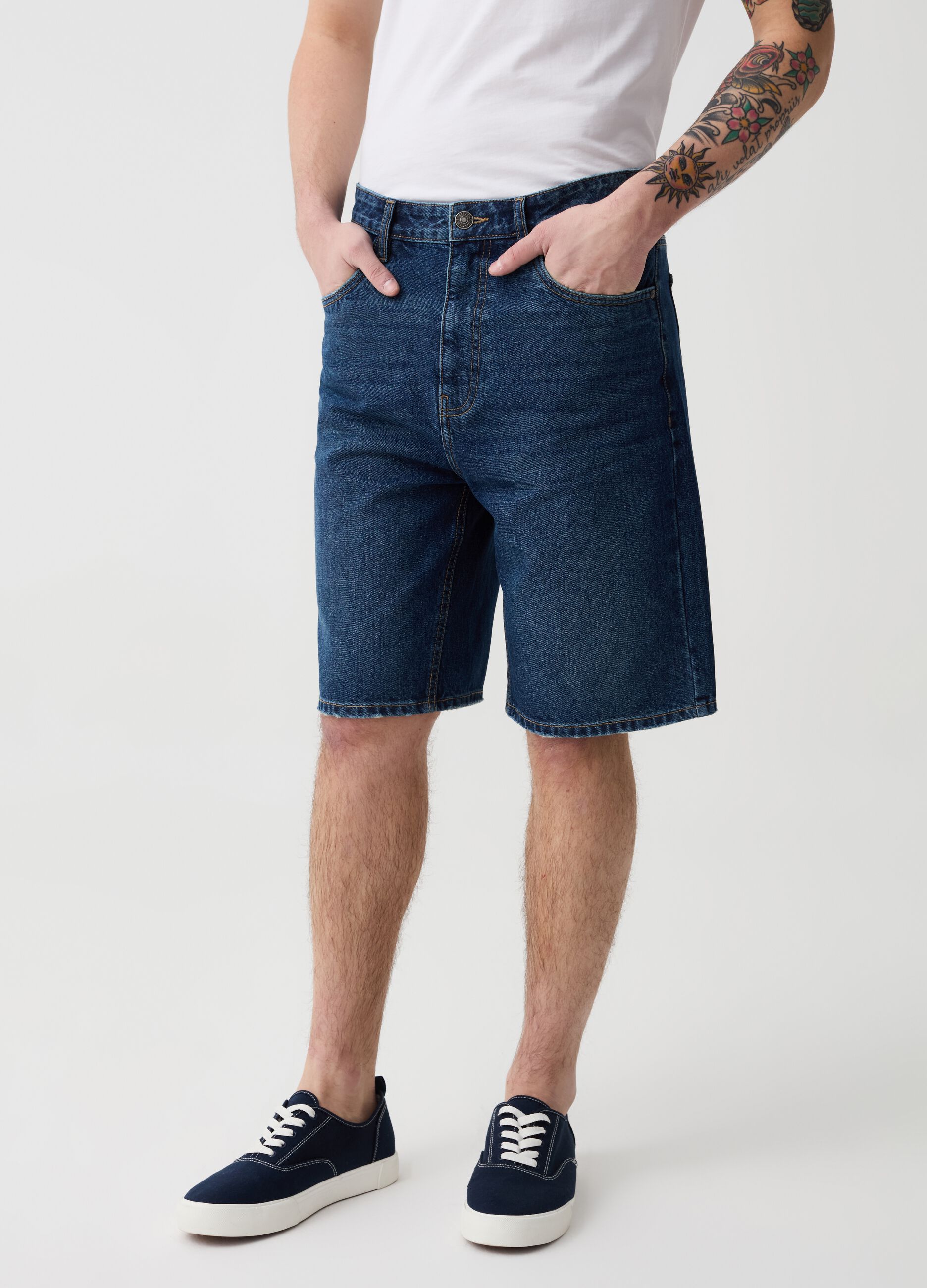 Denim baggy-fit Bermuda shorts