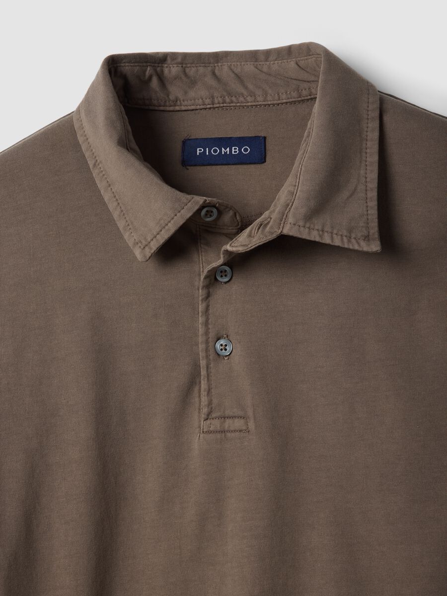 Polo marrone a maniche corte in puro cotone regular fit_5