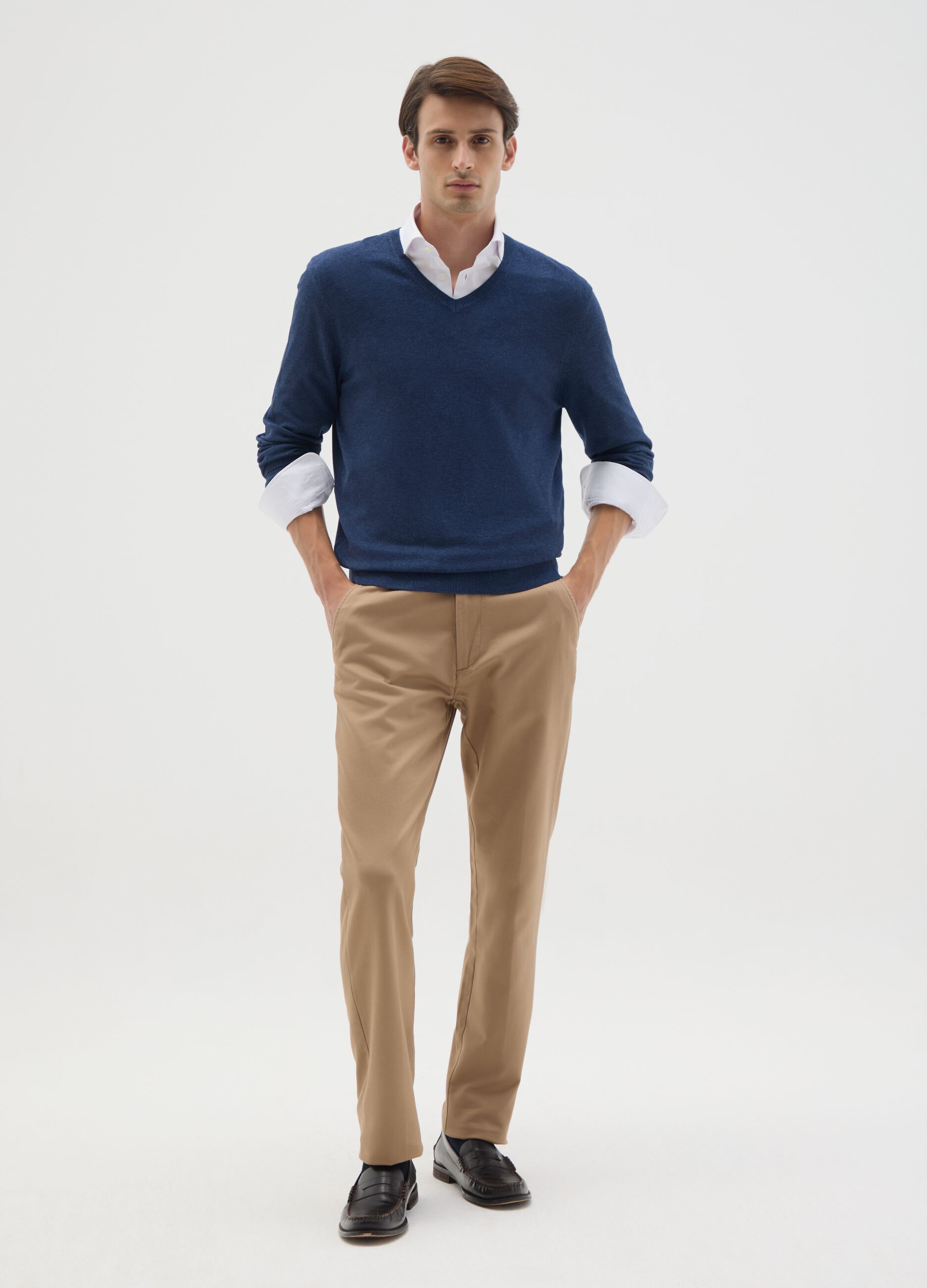 Brown slim fit cotton trousers