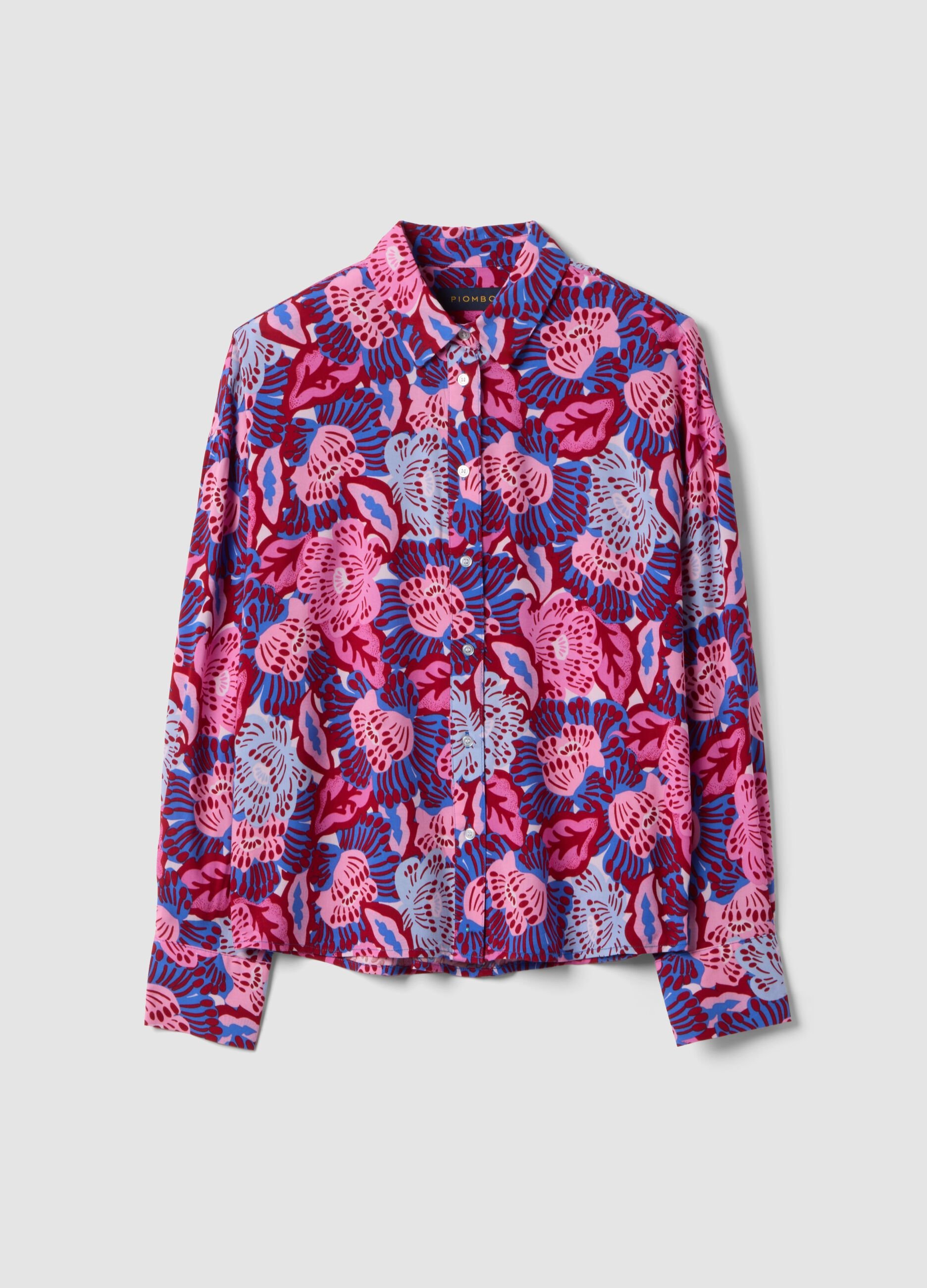 Multicolour short-sleeve pure viscose shirt