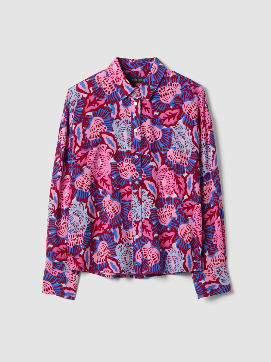 Multicolour short-sleeve pure viscose shirt_0