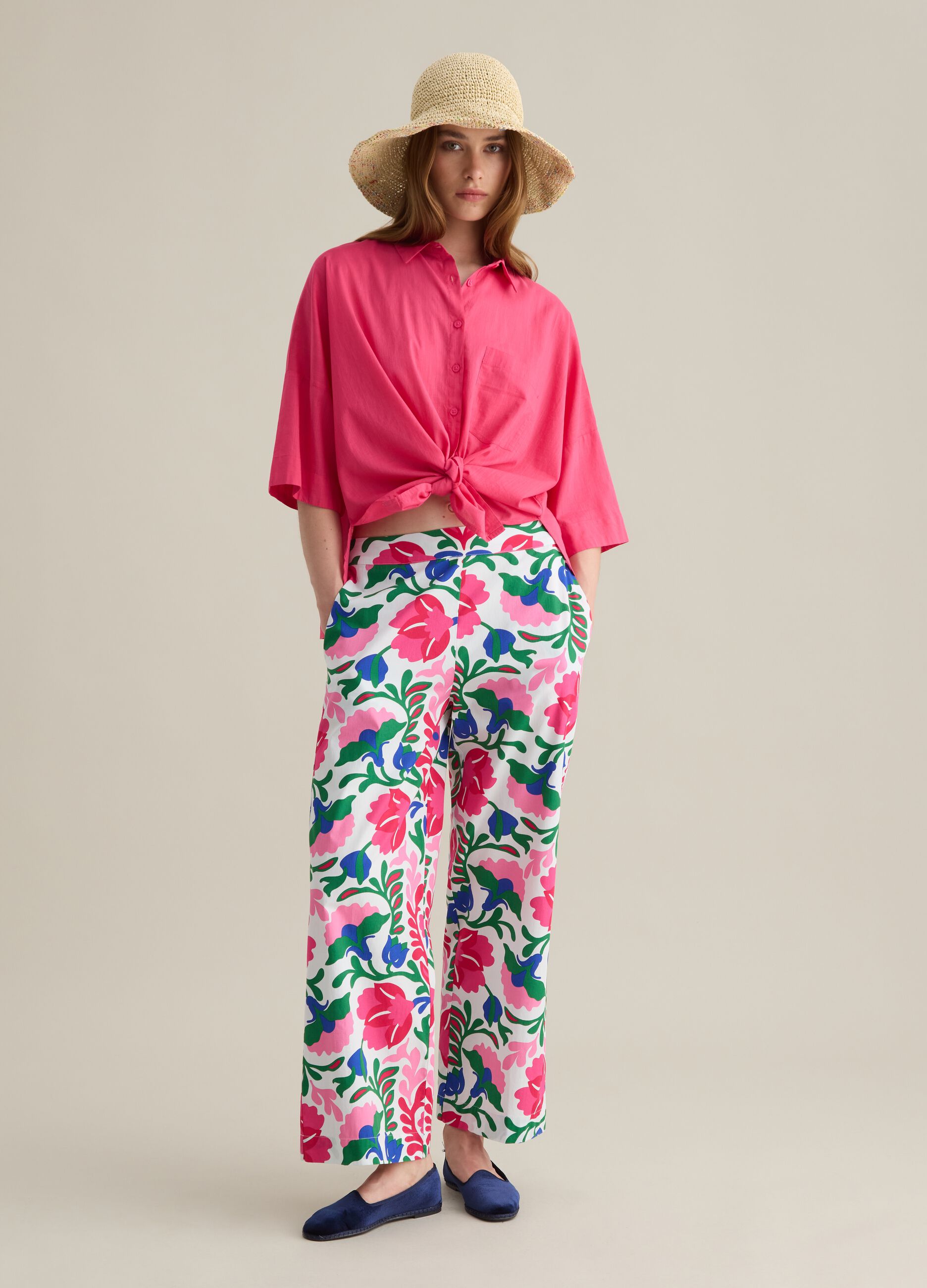 Pantaloni palazzo da donna in puro cotone multicolor regular fit