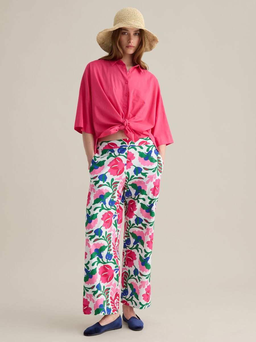 Women's multicolour pure cotton palazzo trousers, regular fit_1
