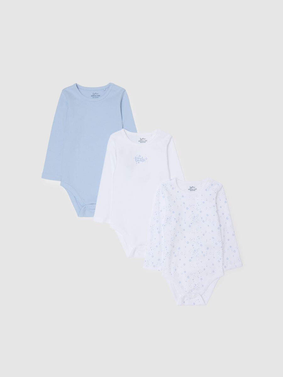 Long-sleeve bodysuit tripack with print in pure cotton_0