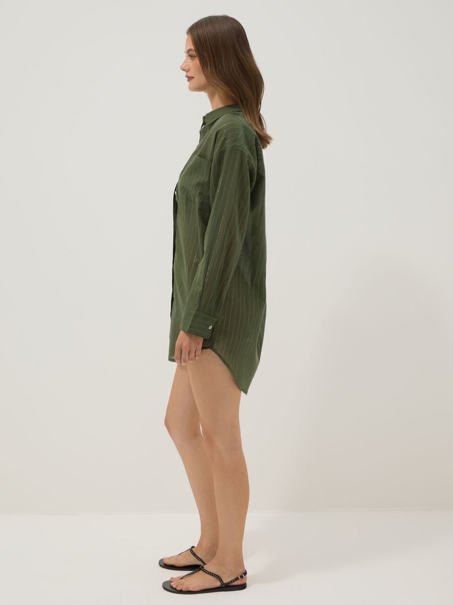 Green cotton-blend kaftan with gold stripes_2