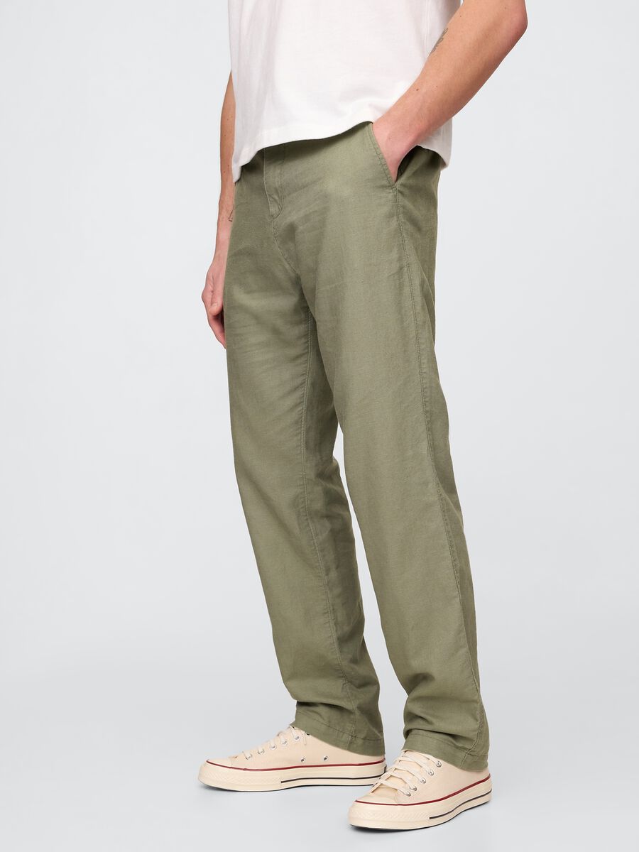 Regular Green Trousers in Linen and Cotton_3