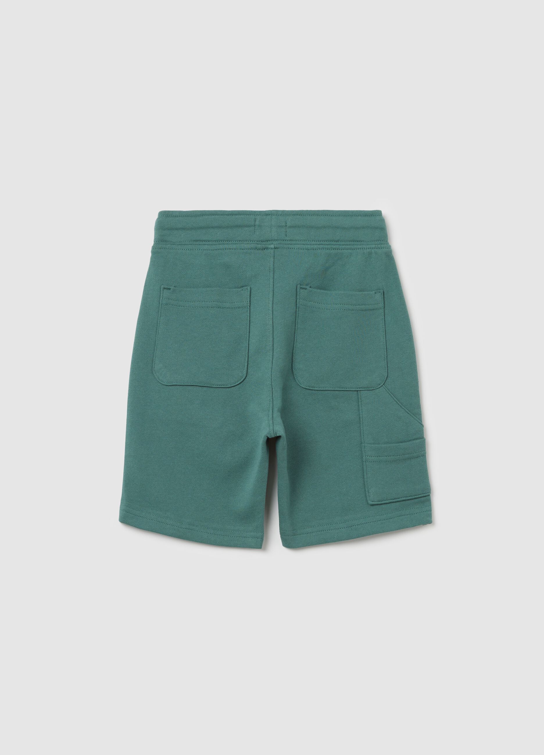 Green worker Bermuda shorts in cotton with drawstring