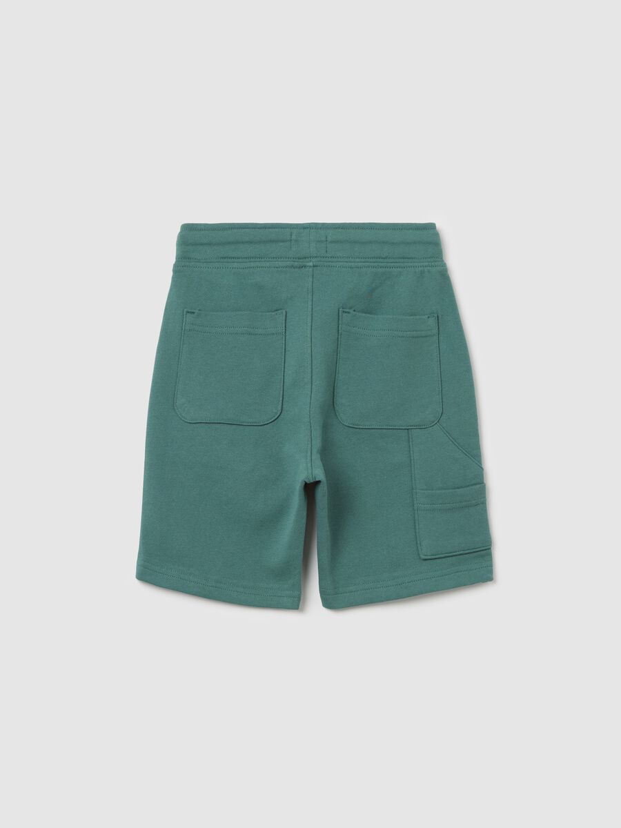 Green worker Bermuda shorts in cotton with drawstring_1