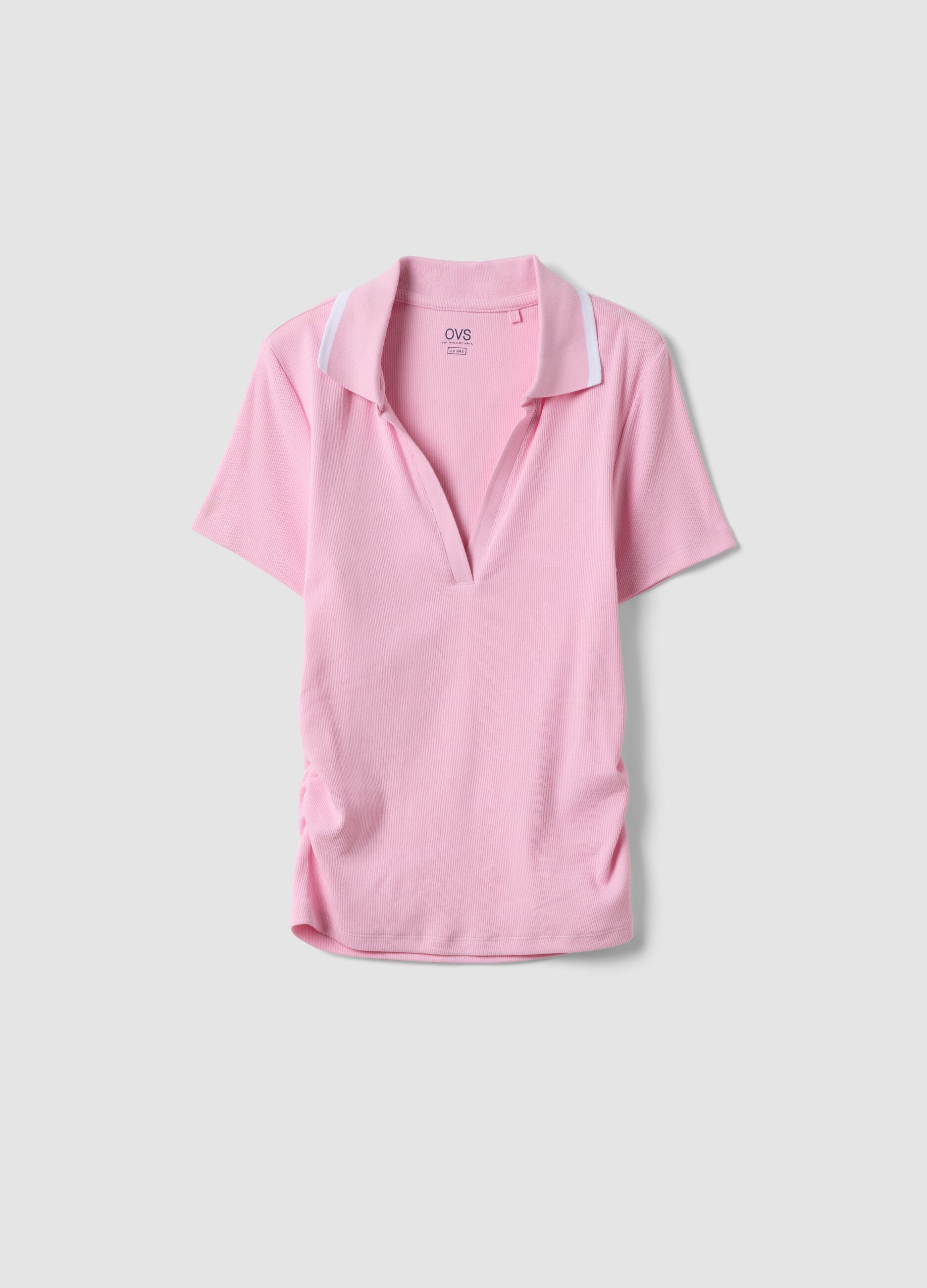 Pink stretch cotton short-sleeve polo shirt, regular fit