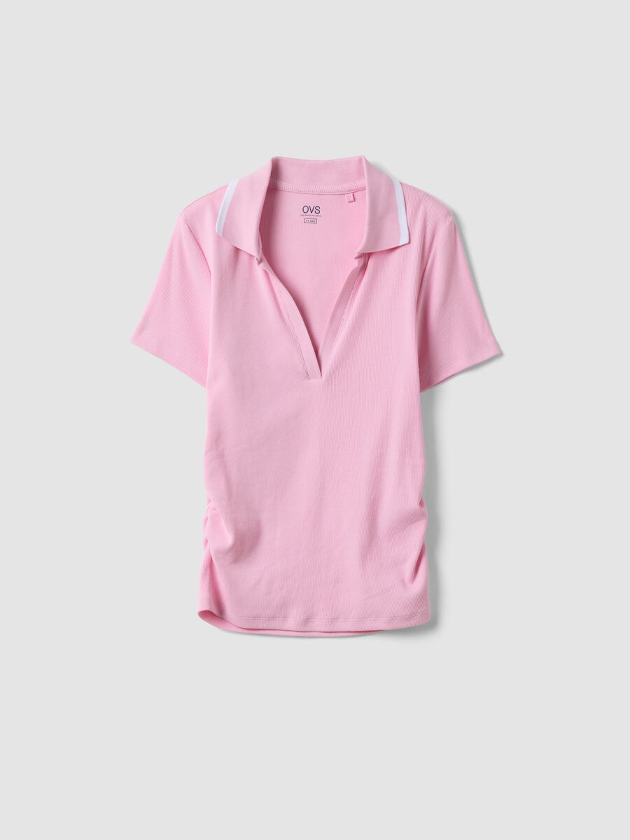 Polo a maniche corte in cotone elasticizzato rosa regular fit_4