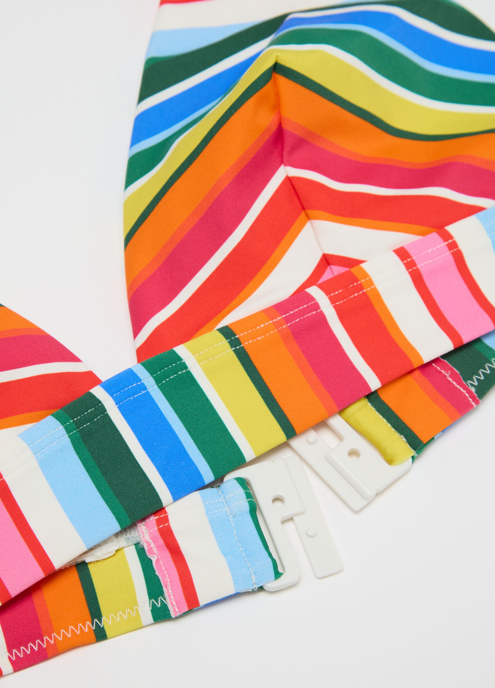 Women’s bikini top in multicoloured stretch fabric with no padding