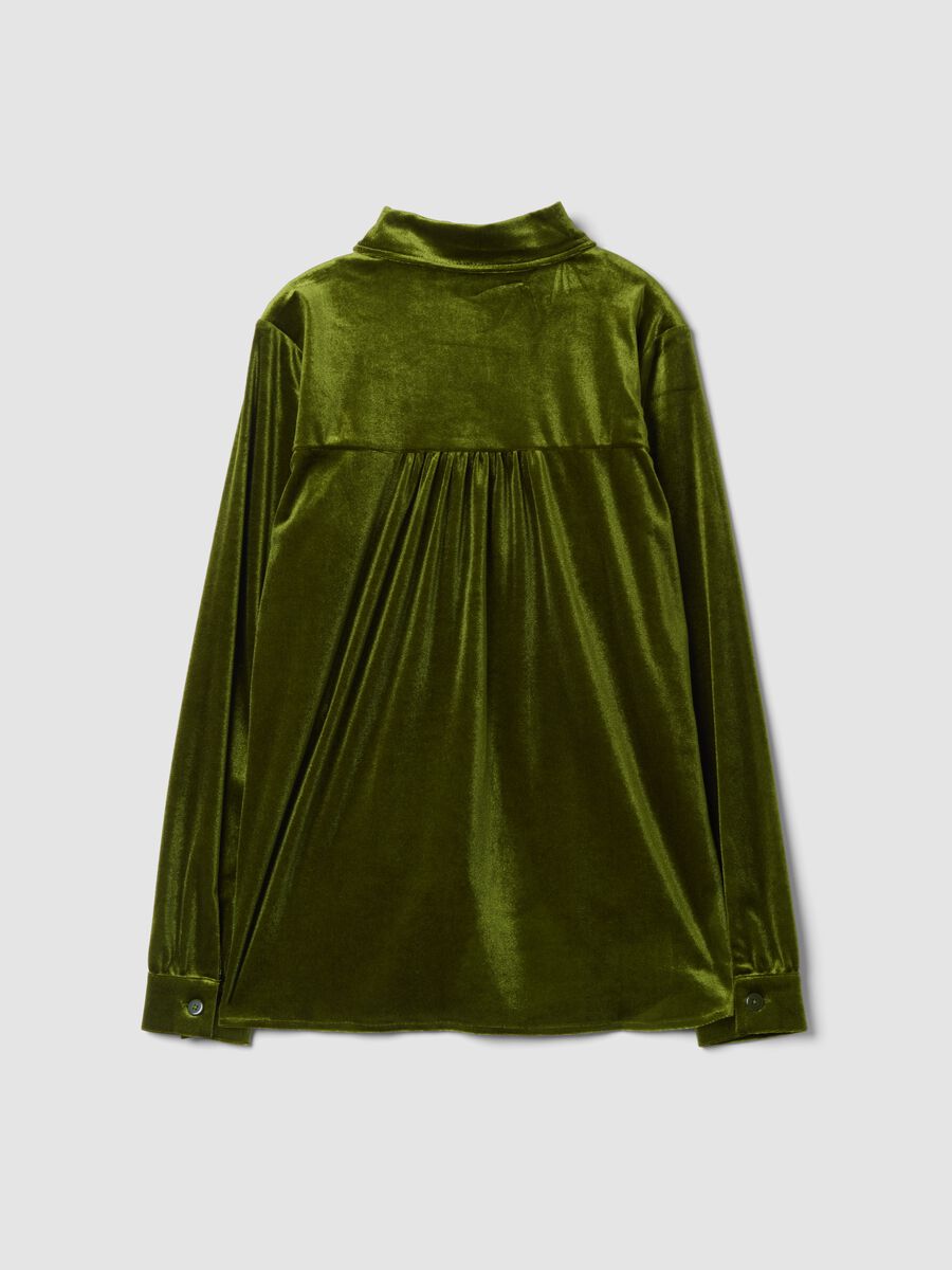 Green regular-fit stretch shirt with velvet-effect finish_2