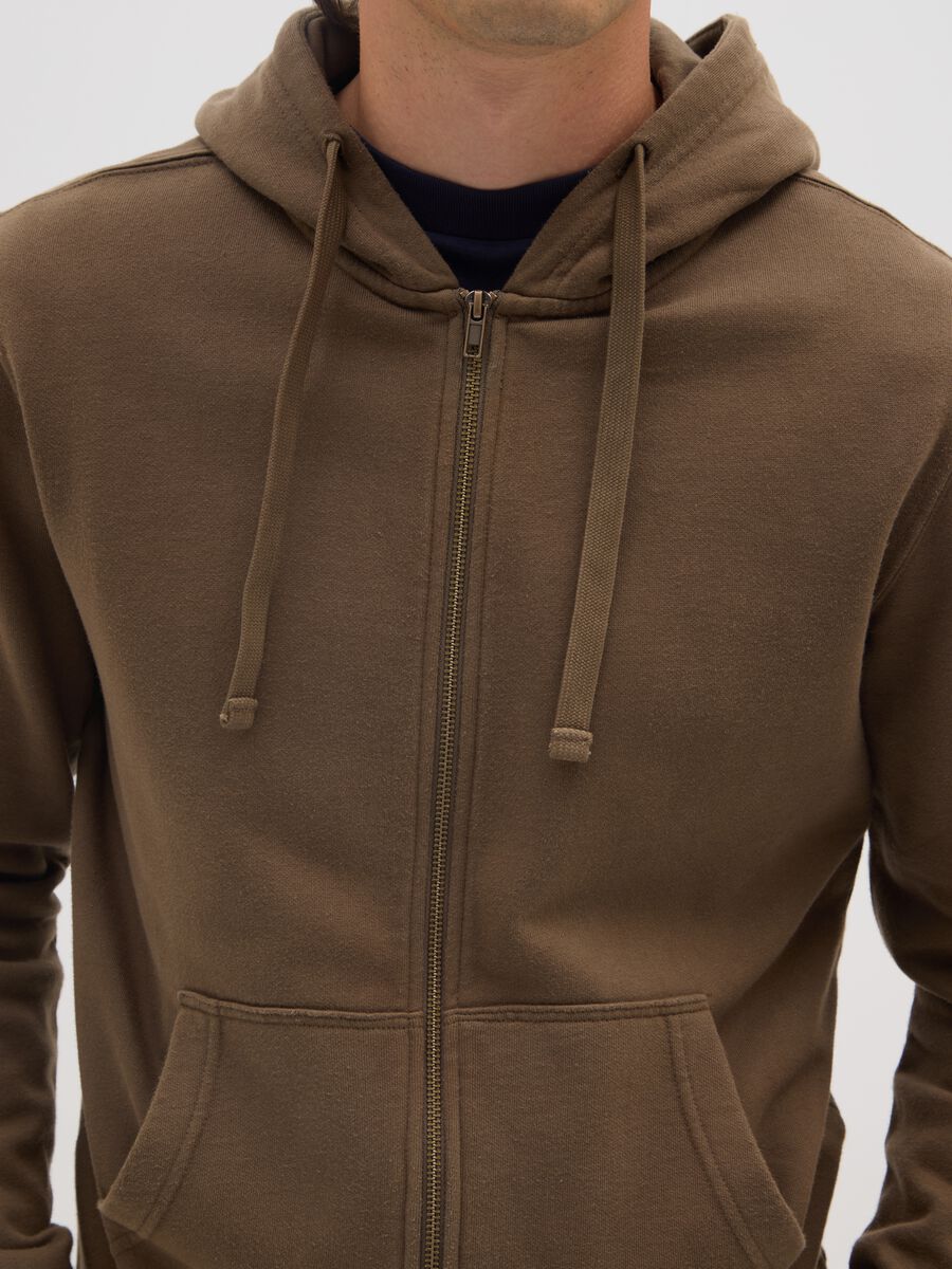Felpa marrone con zip in cotone_3