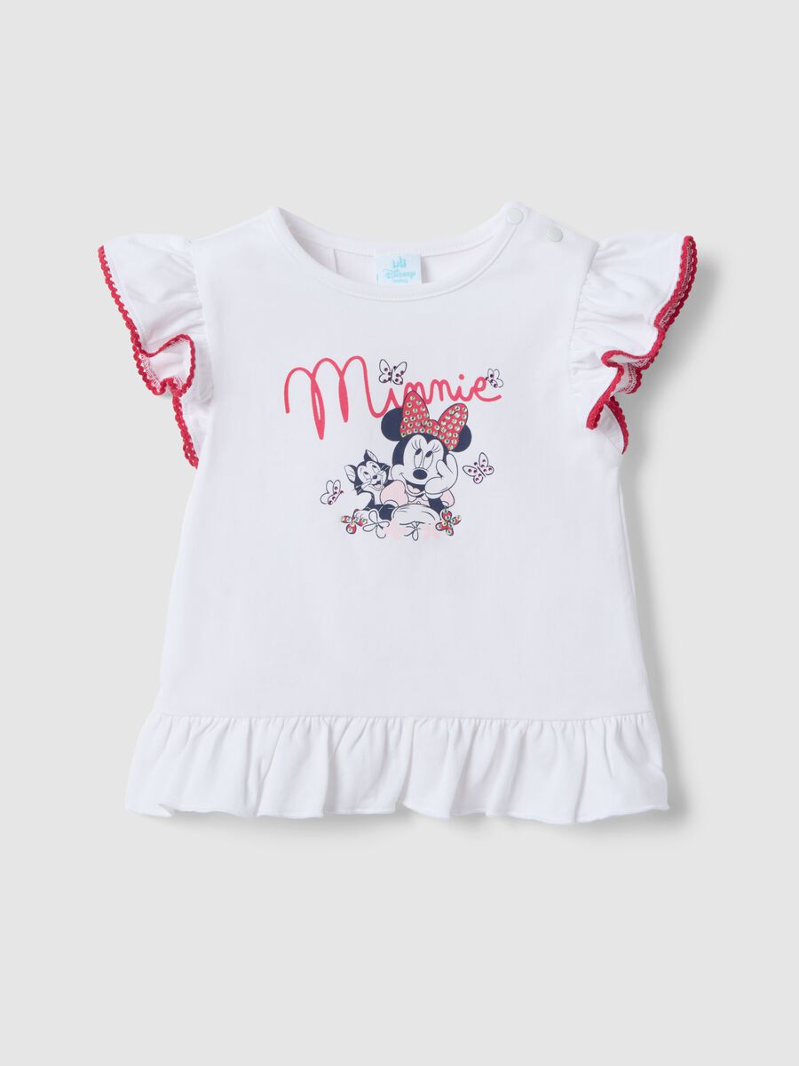 White stretch cotton girls&rsquo; t-shirt with Minnie ruffles_0