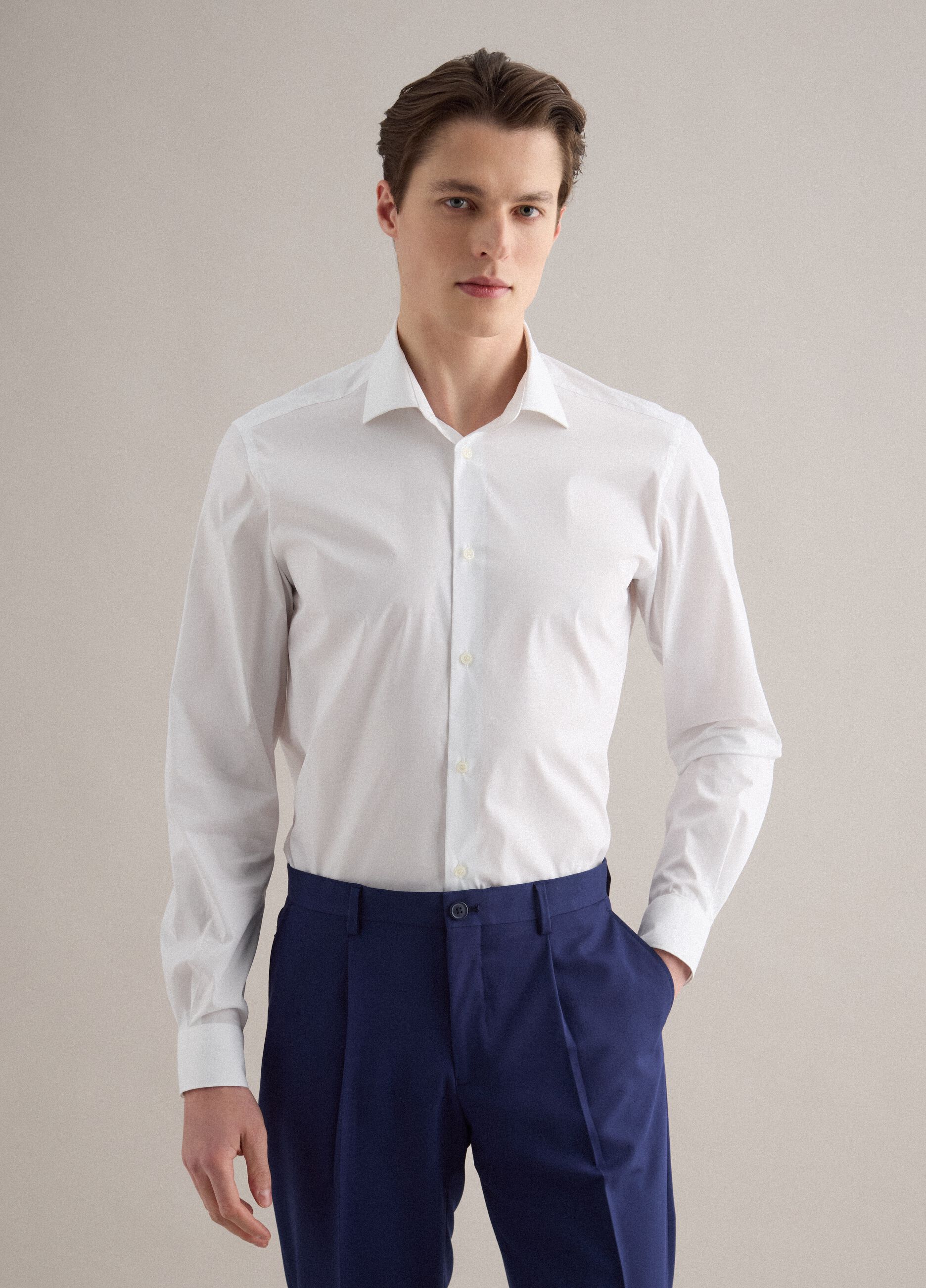 White slim fit stretch cotton shirt