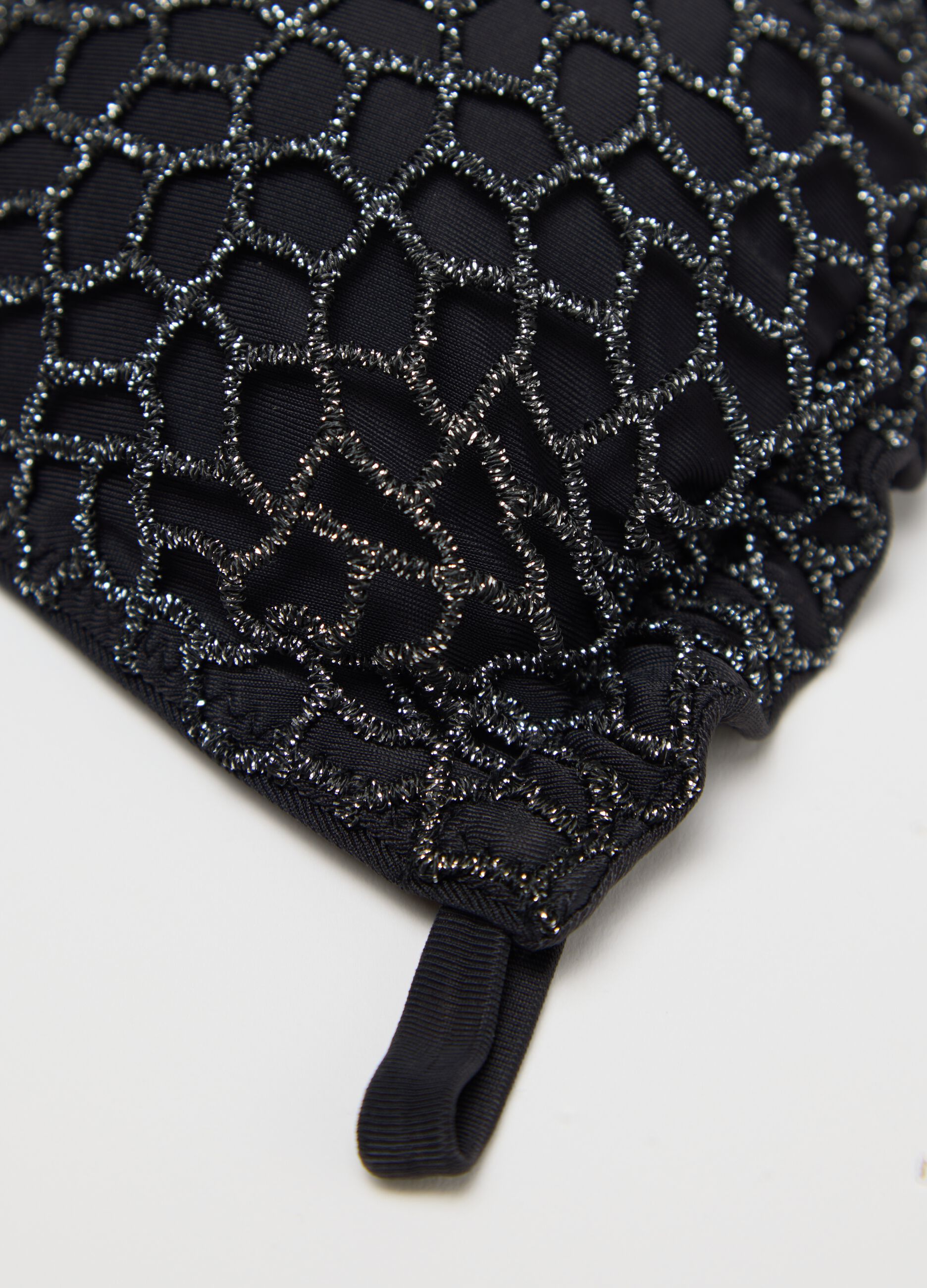 Top bikini a triangolo da donna nero con effetto glitter