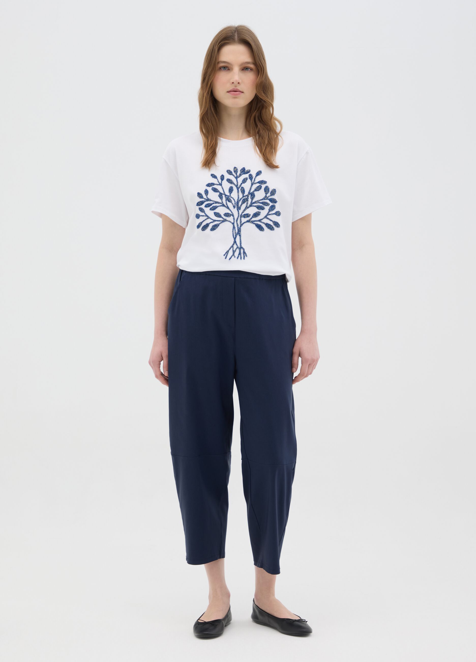 Regular fit multicolour cotton women's T-shirt with embroidered logo