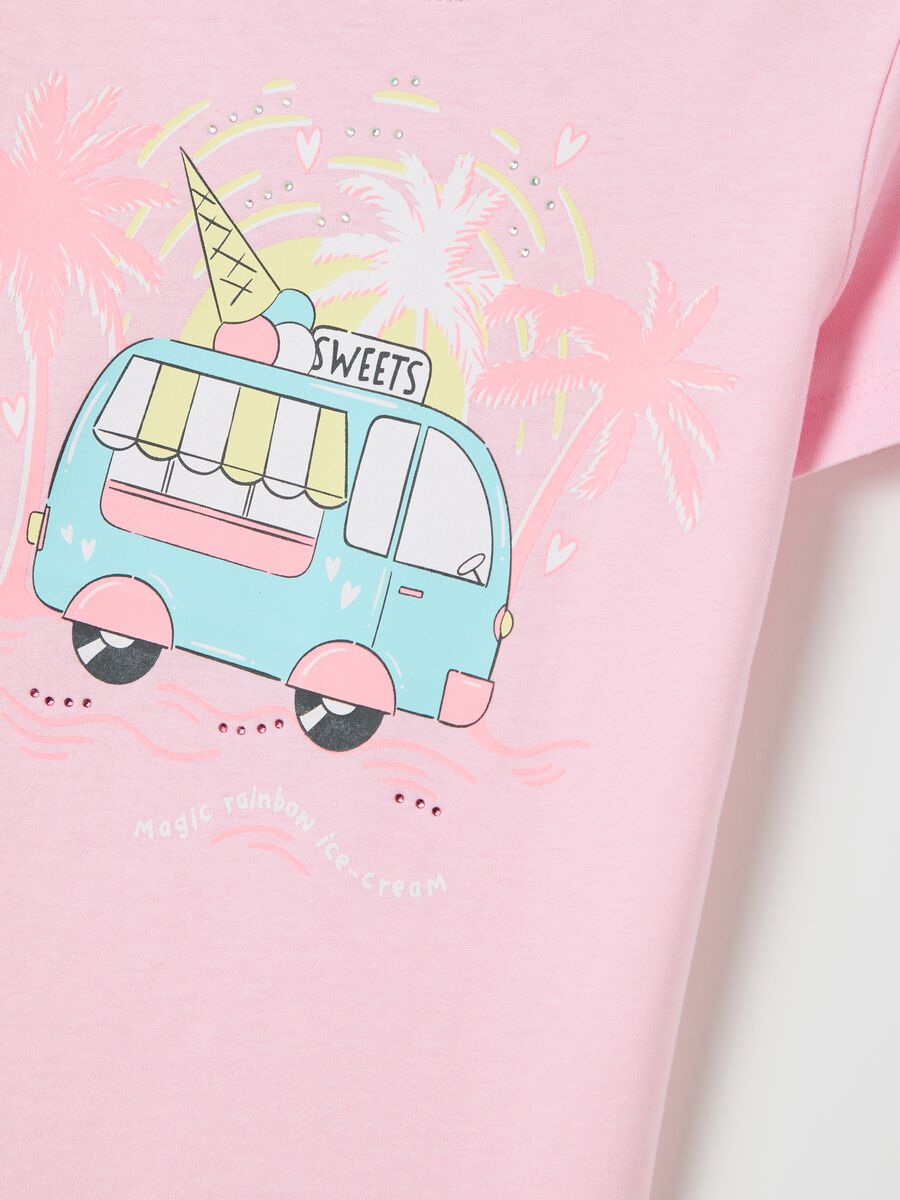 Pink T-shirt in cotton with print_3