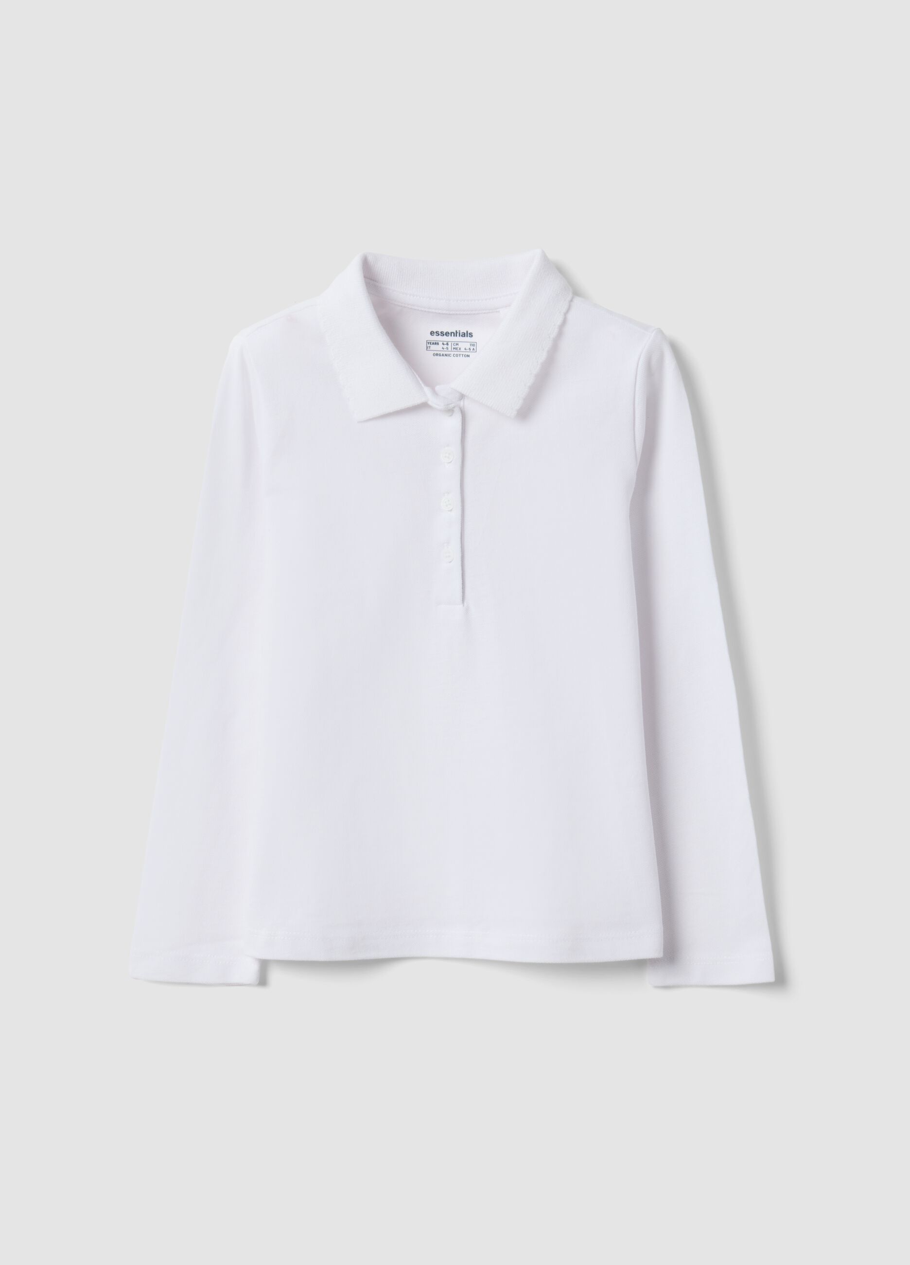 White pure organic cotton piqu&eacute; polo shirt, regular fit, for girls
