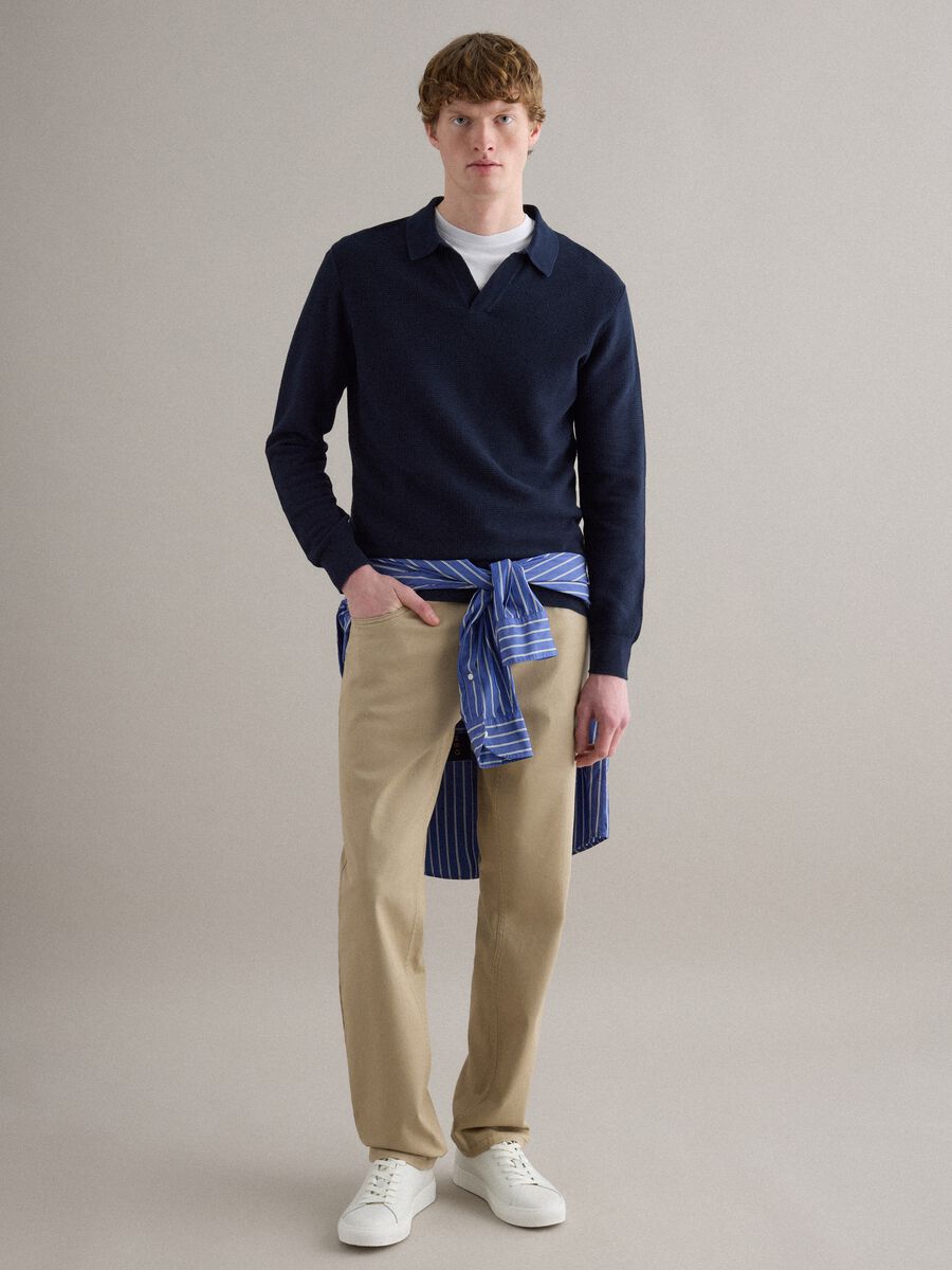 Regular fit blue pure cotton pullover with polo collar_2