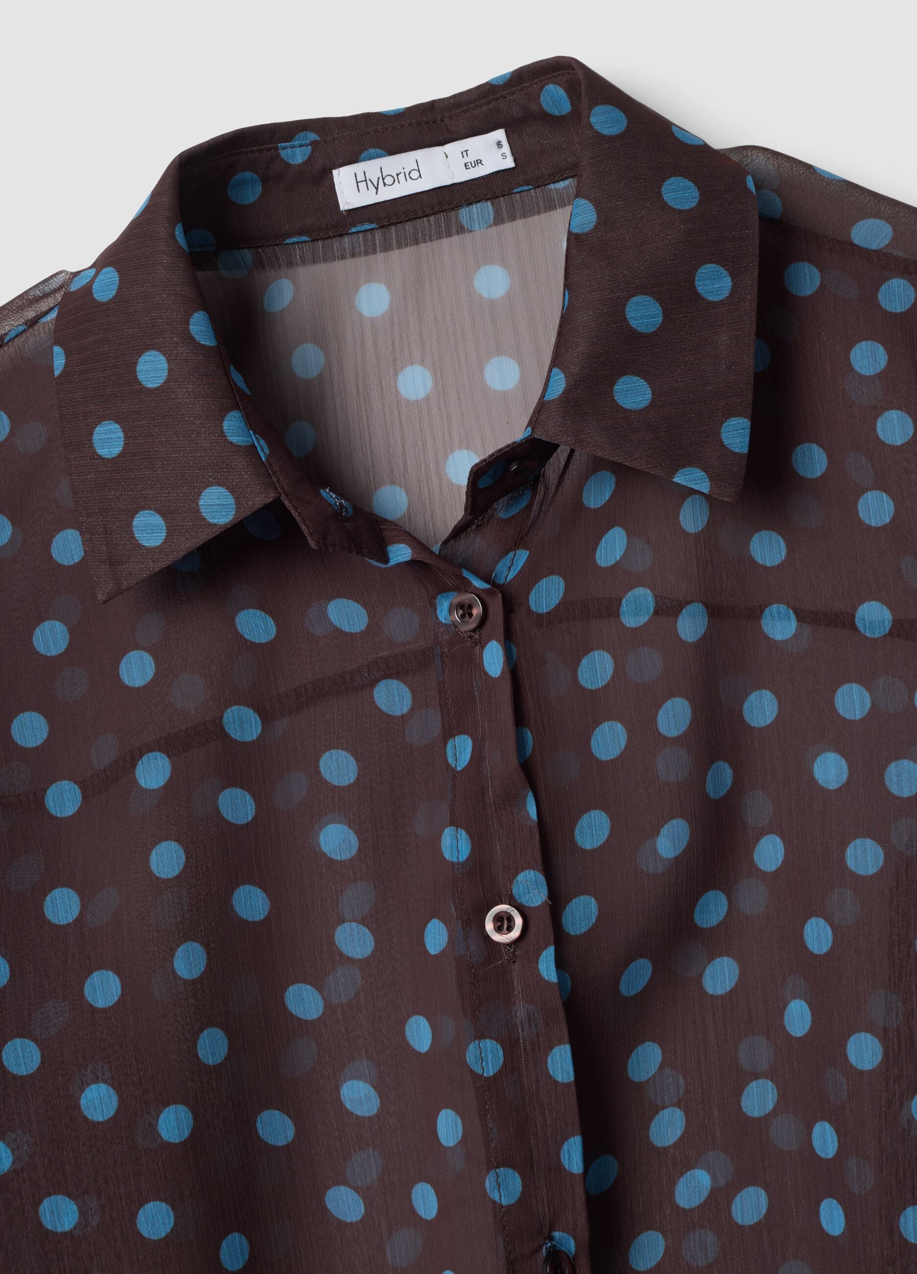 Brown and blue polka-dot regular-fit shirt