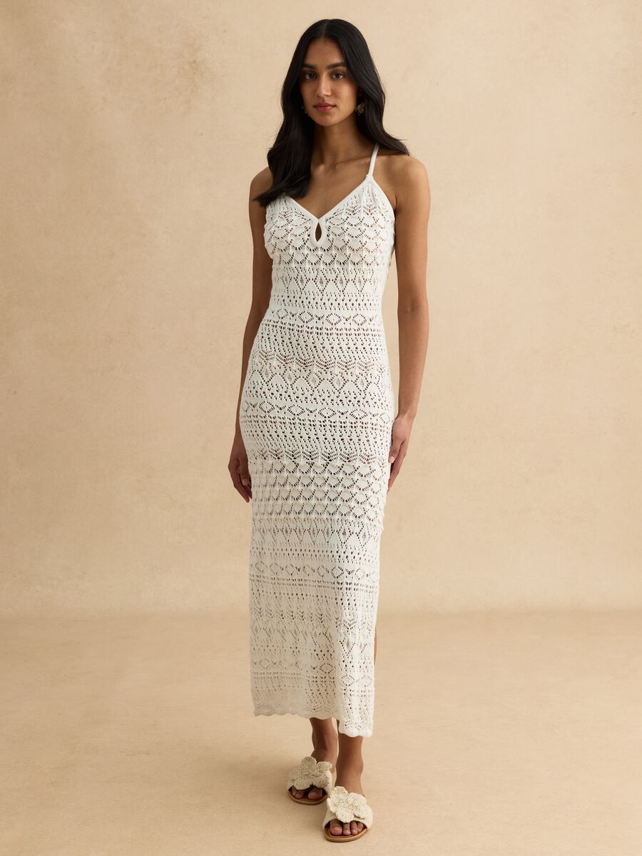 White pure cotton dress with net texture_0