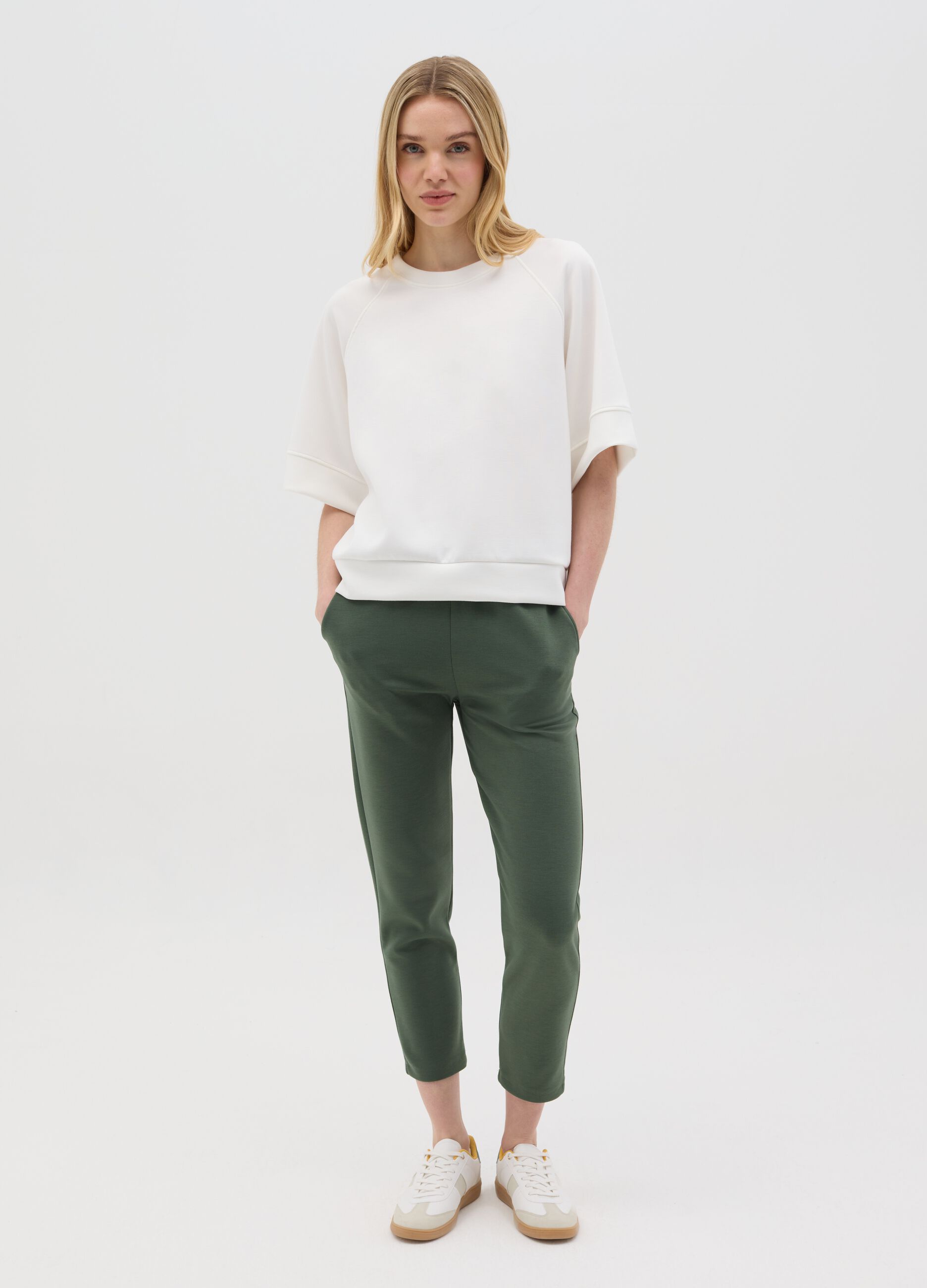 Green cropped trousers in stretch viscose blend