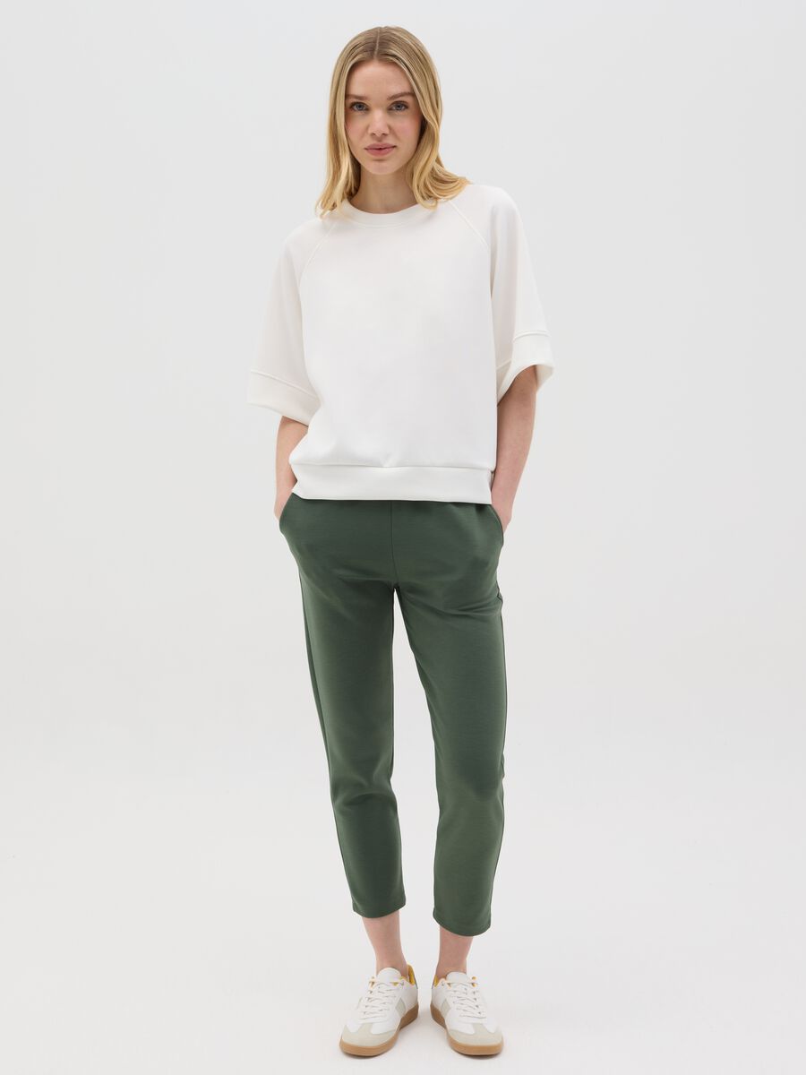 Green cropped trousers in stretch viscose blend_0