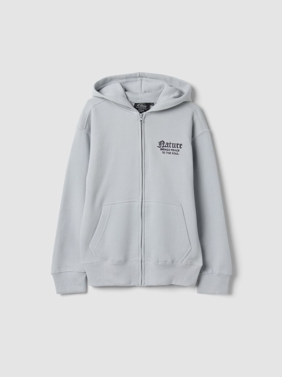 Grey cotton-blend hoodie with chest print, regular fit_0