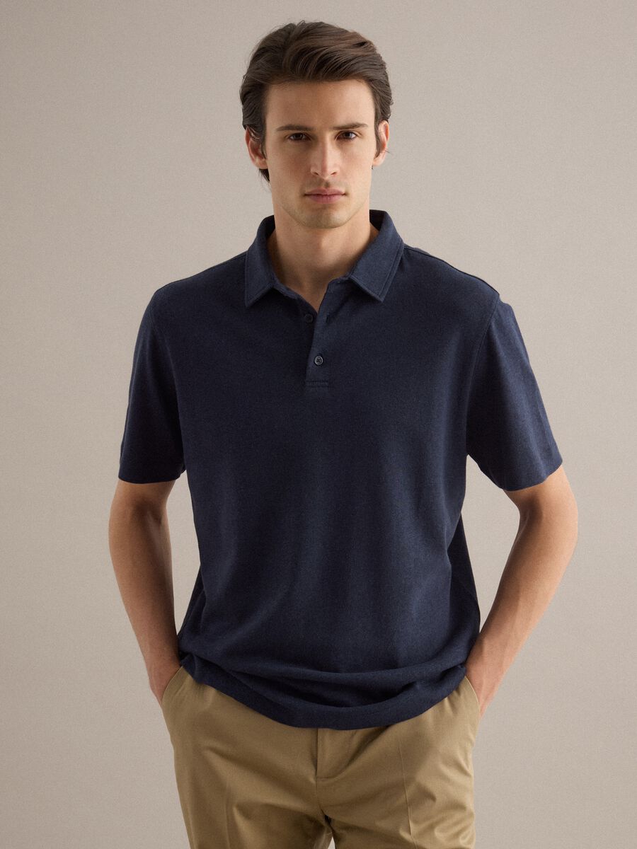 Polo in misto lino e cotone blu regular fit_0
