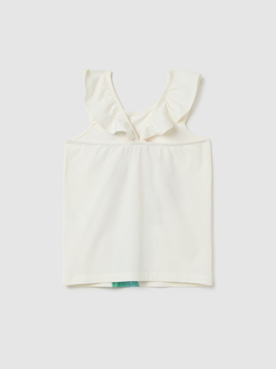 Girls' white cotton stretch top with Disney print_1