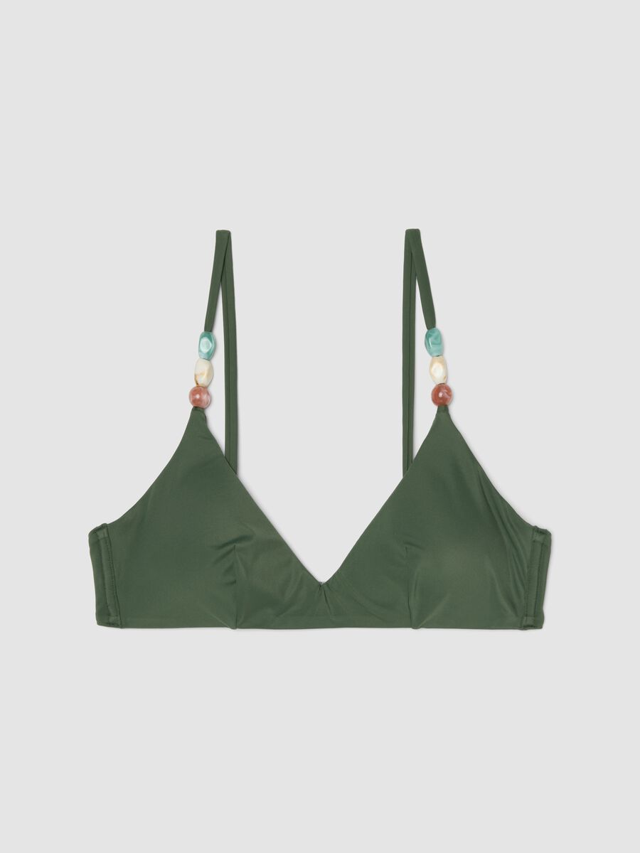 Top bikini in tessuto elasticizzato verde con bretelle decorate_4