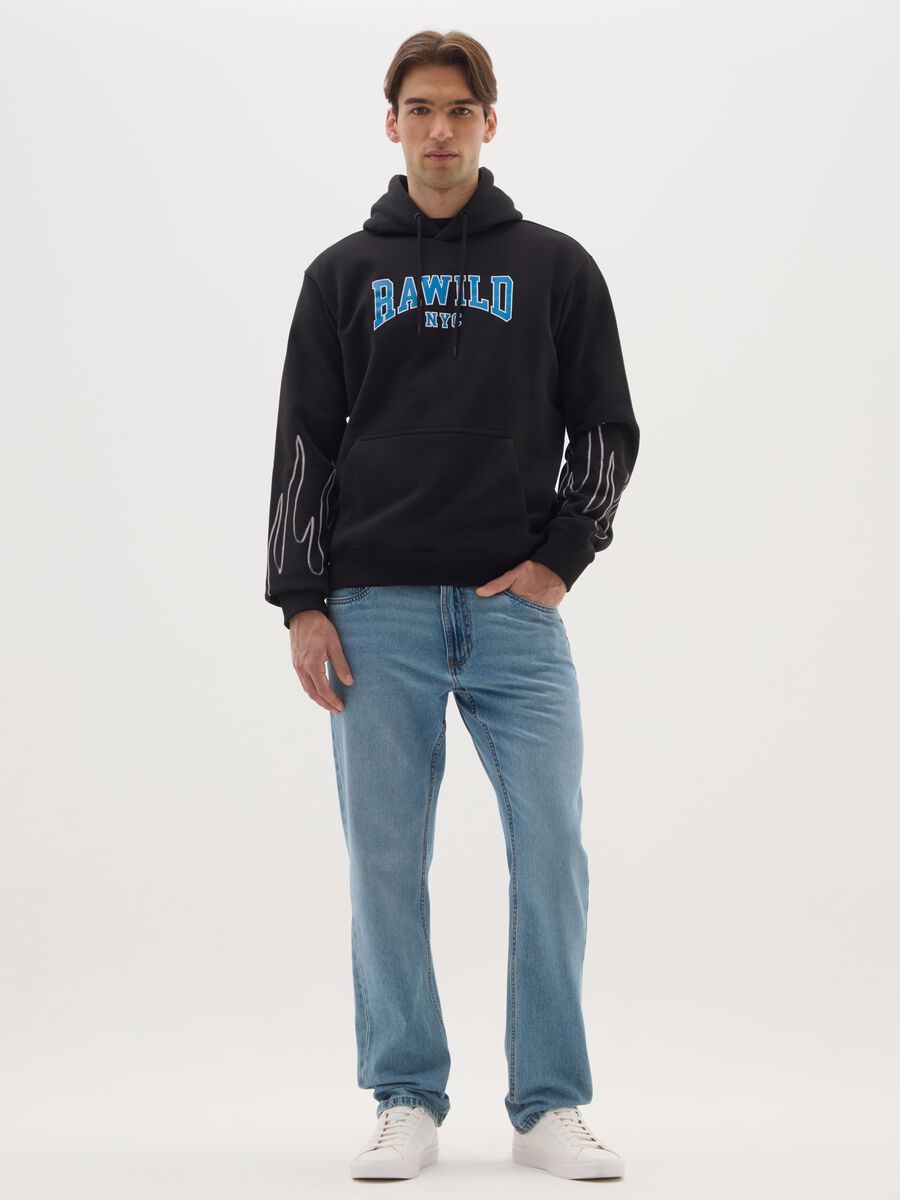 Regular fit black cotton blend hoodie_1