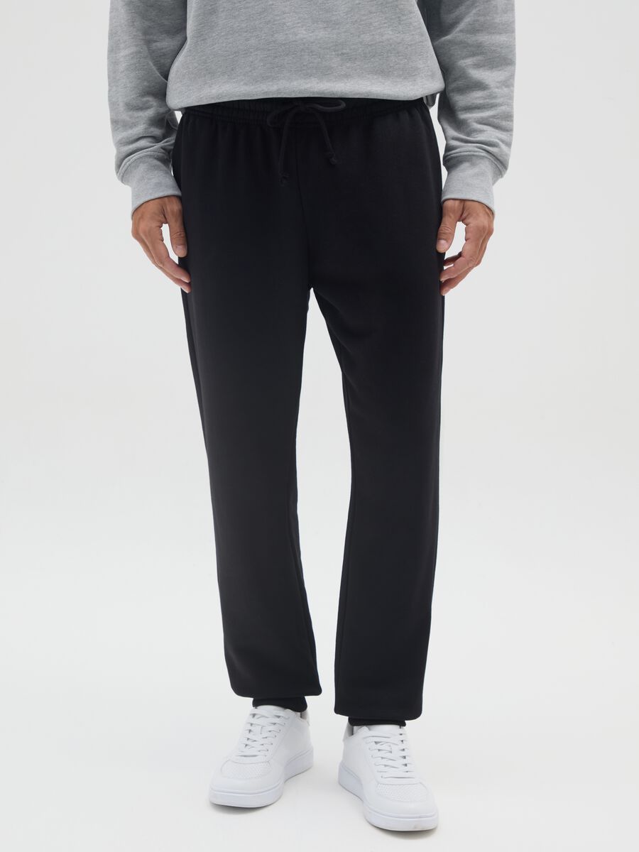 Black cotton blend joggers, regular fit_1