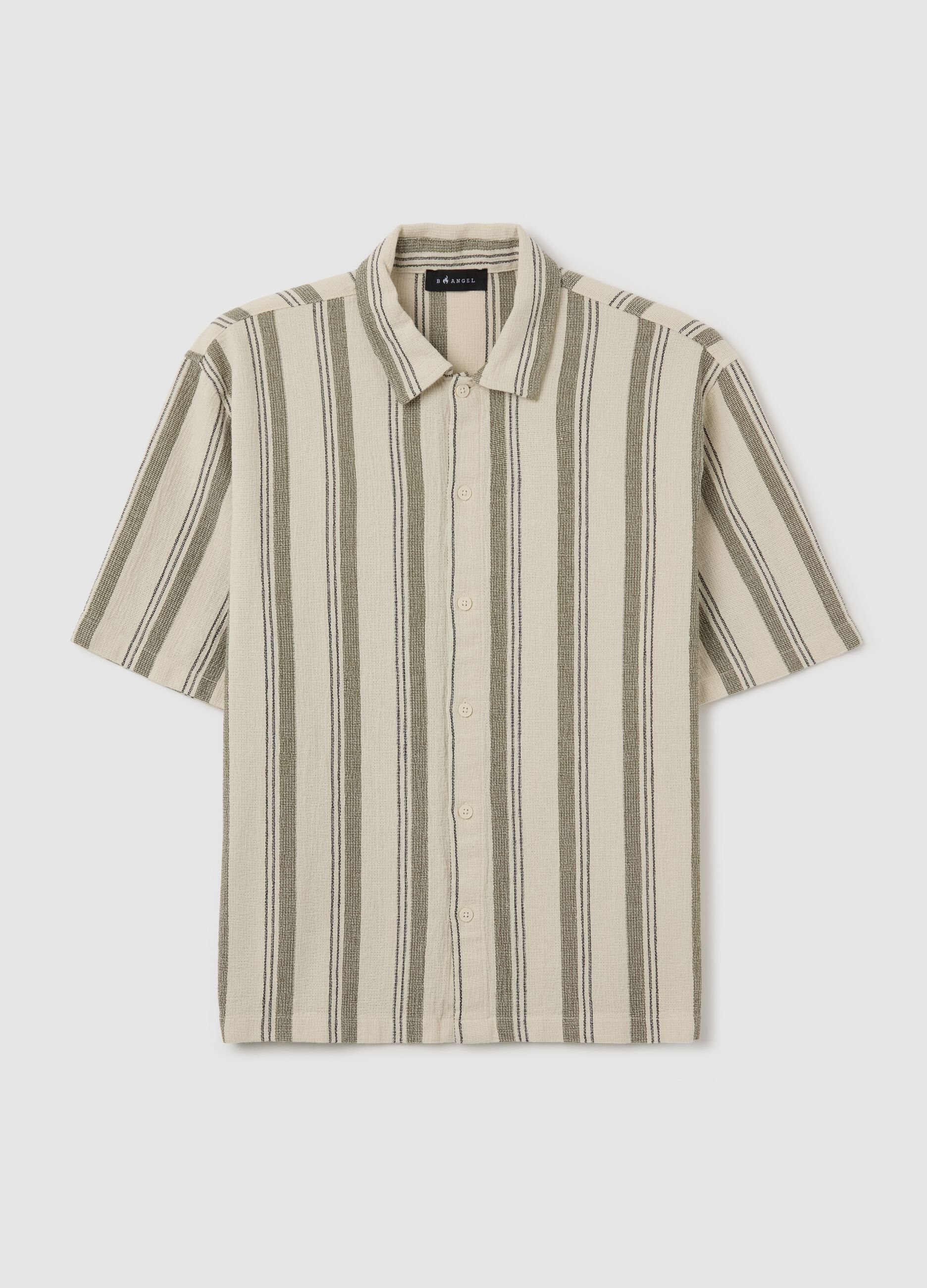 Oversized shirt with grey and beige stripes in cotton