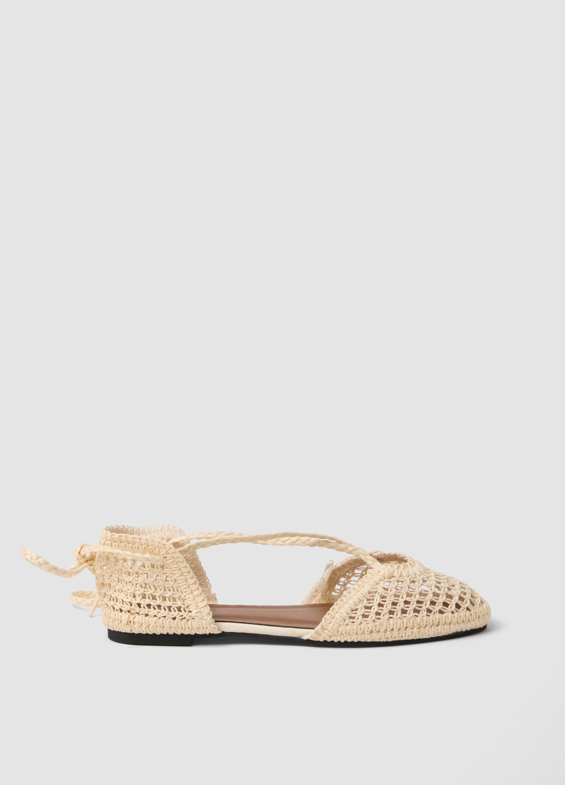 Beige woven lace-up sandals