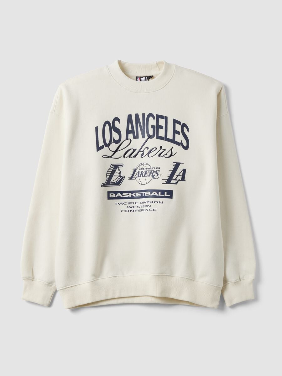 White cotton-blend sweatshirt with Lakers print_0