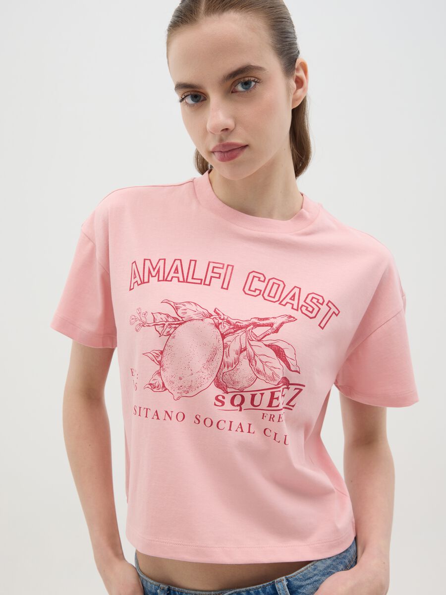 Pink cotton T-shirt with "Amalfi Coast" print_2