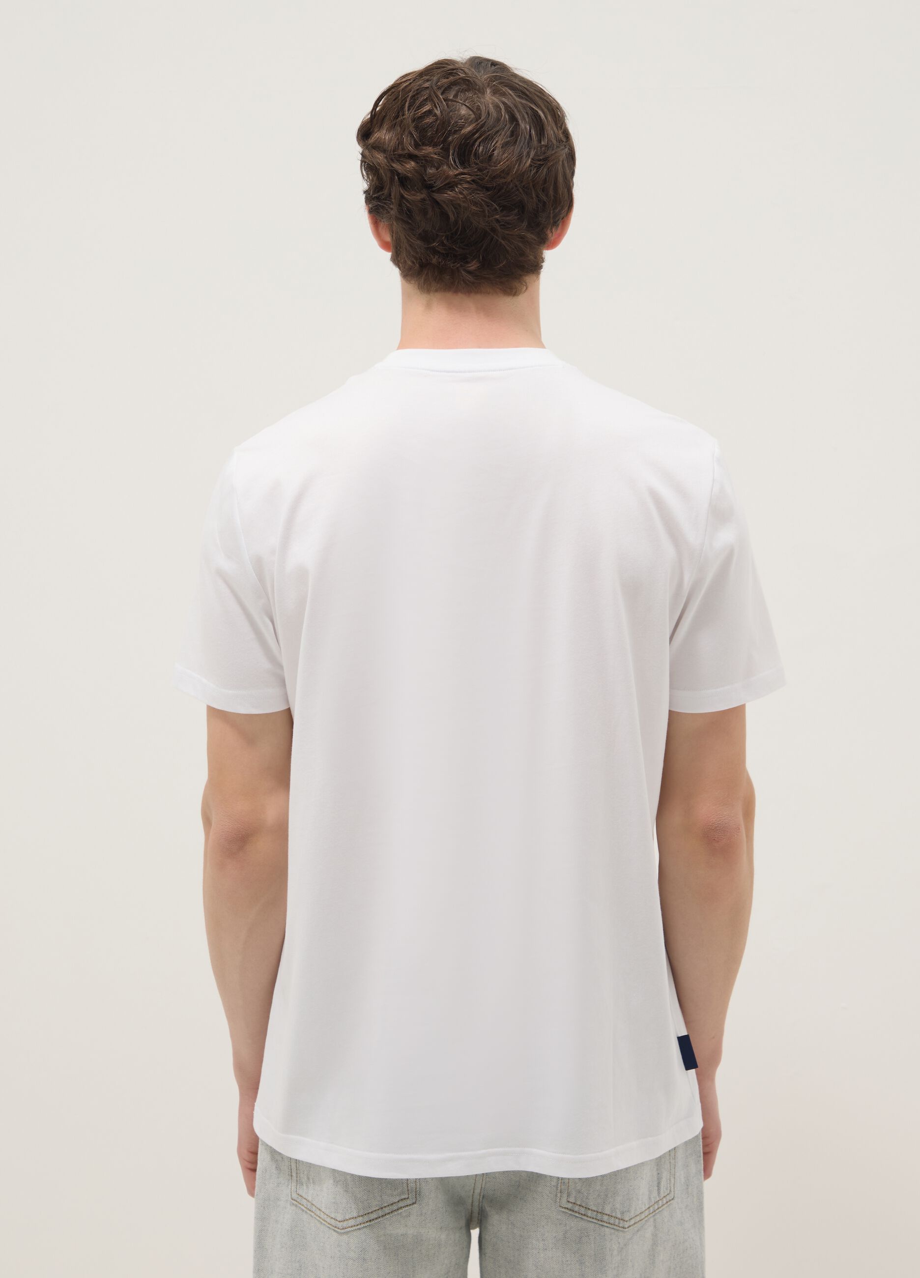 White pure cotton T-shirt with graphic print, regular fit