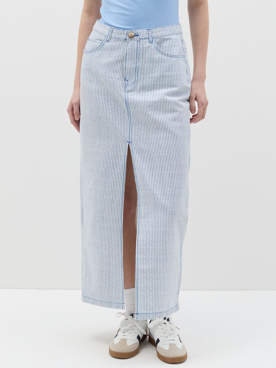 Striped midi skirt with split_1