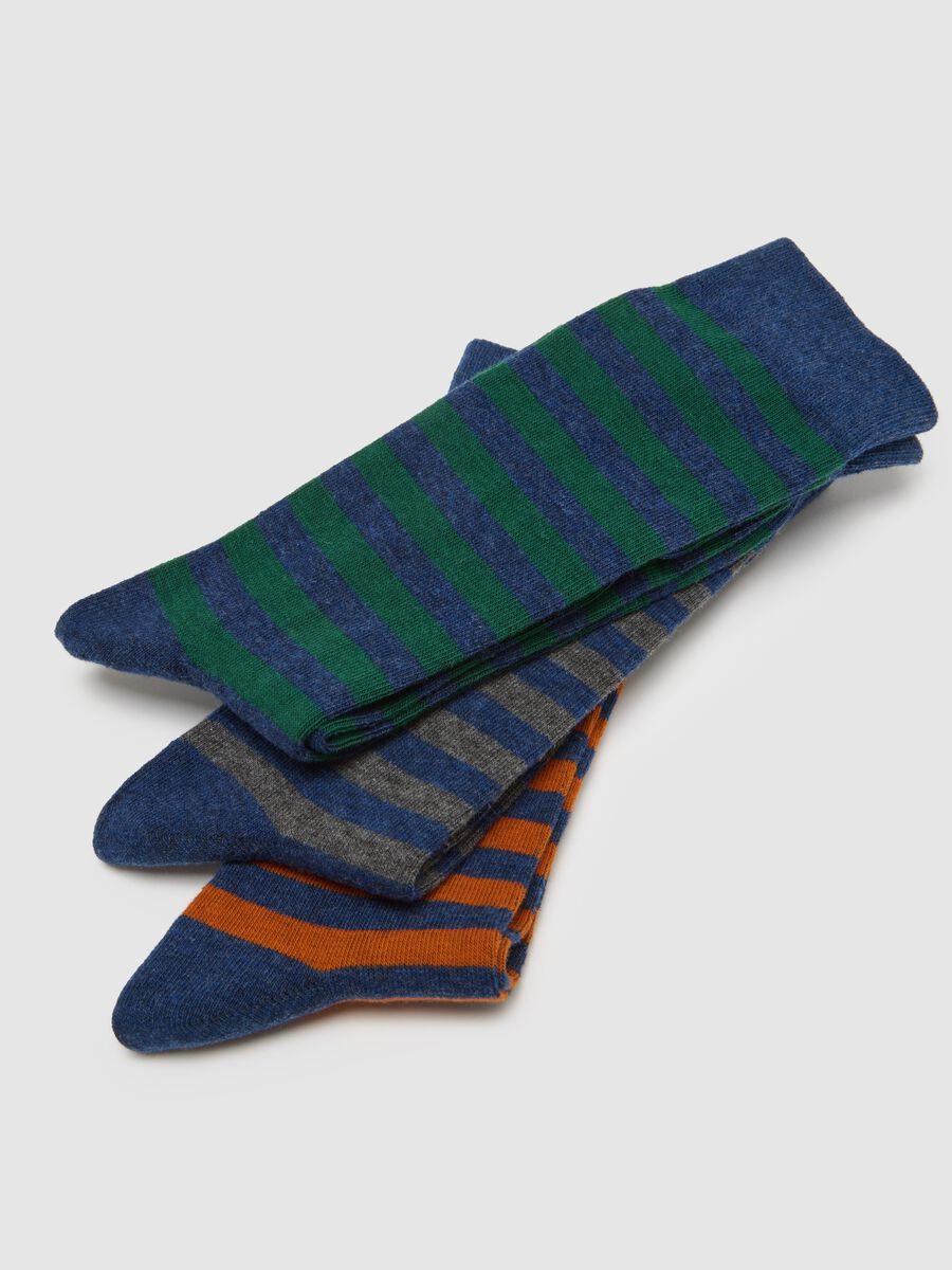 Tripack calze in misto cotone a righe blu e arancioni_2