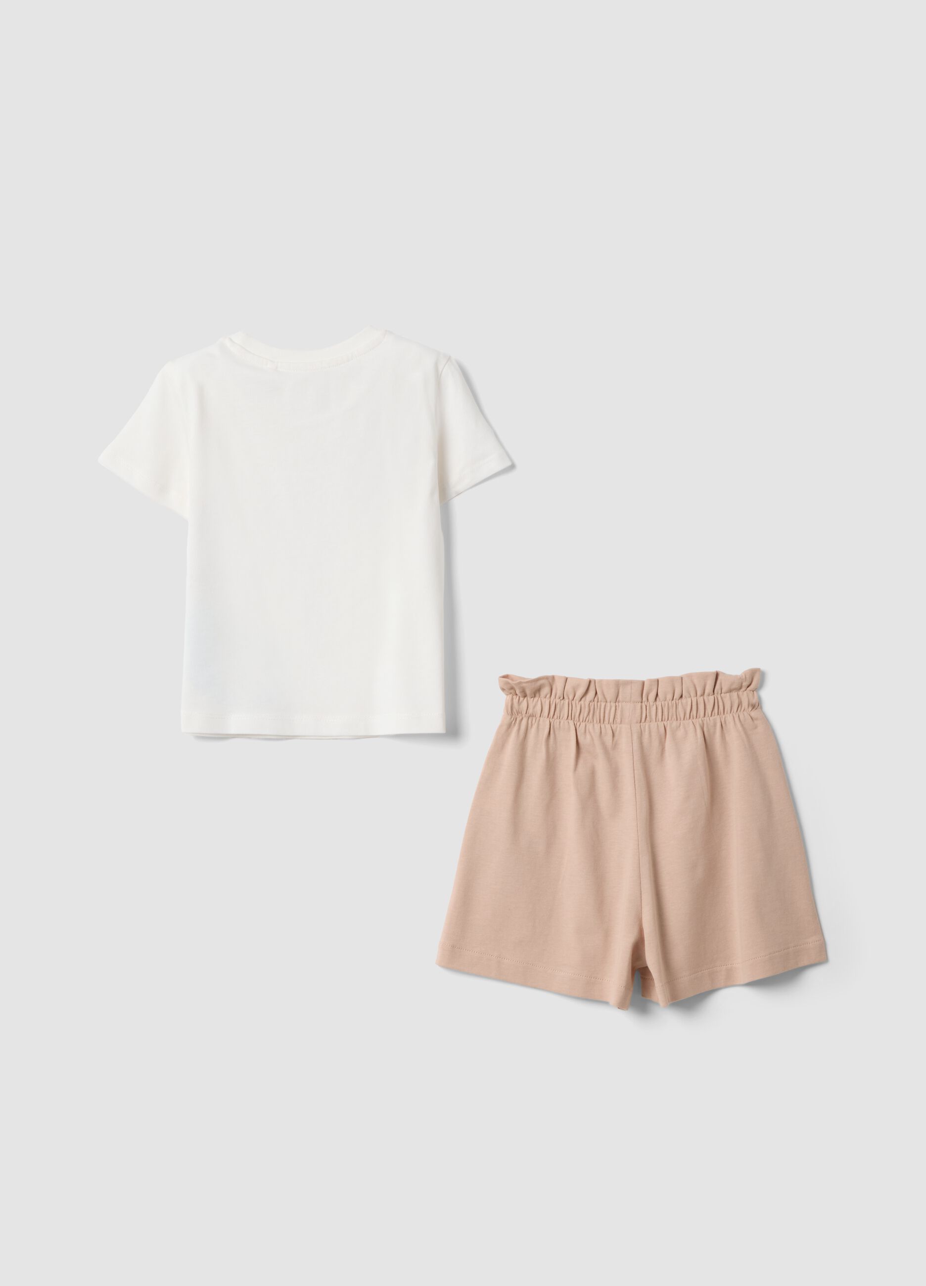 White and pink pure cotton set with T-shirt and shorts