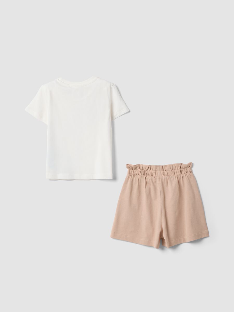 Set t-shirt shorts bianco e rosa in puro cotone da bambina con sirena_1