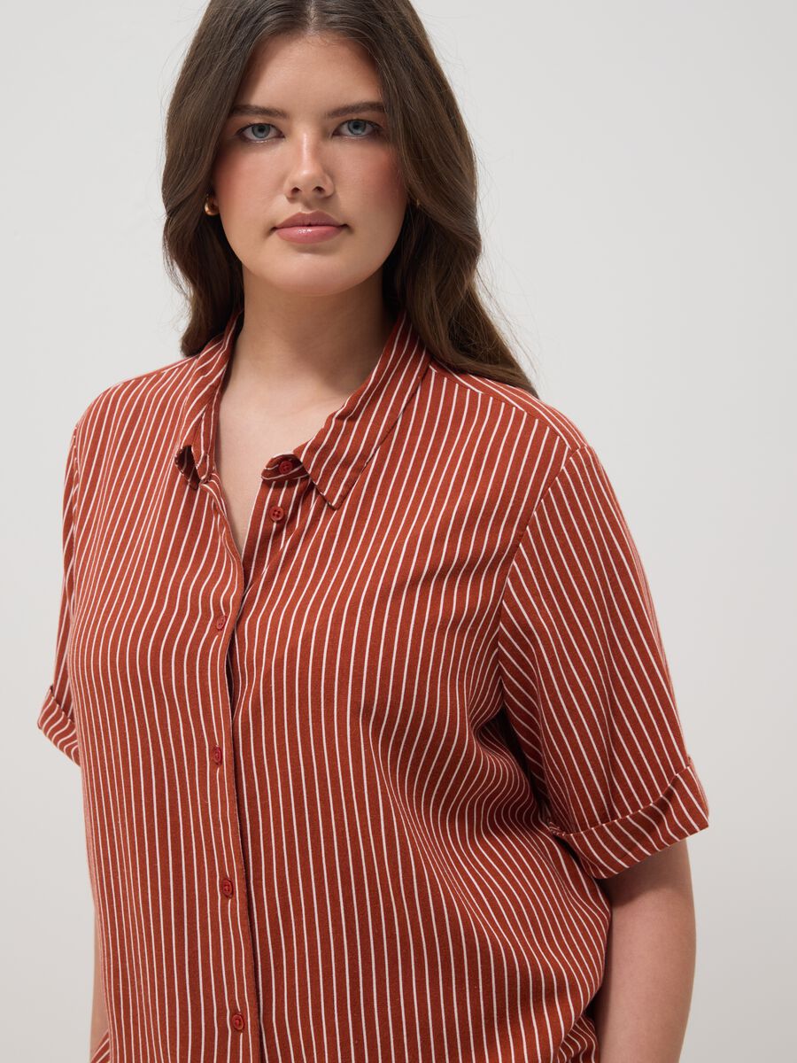 Camicia in misto viscosa e lino a righe multicolor regular fit_0