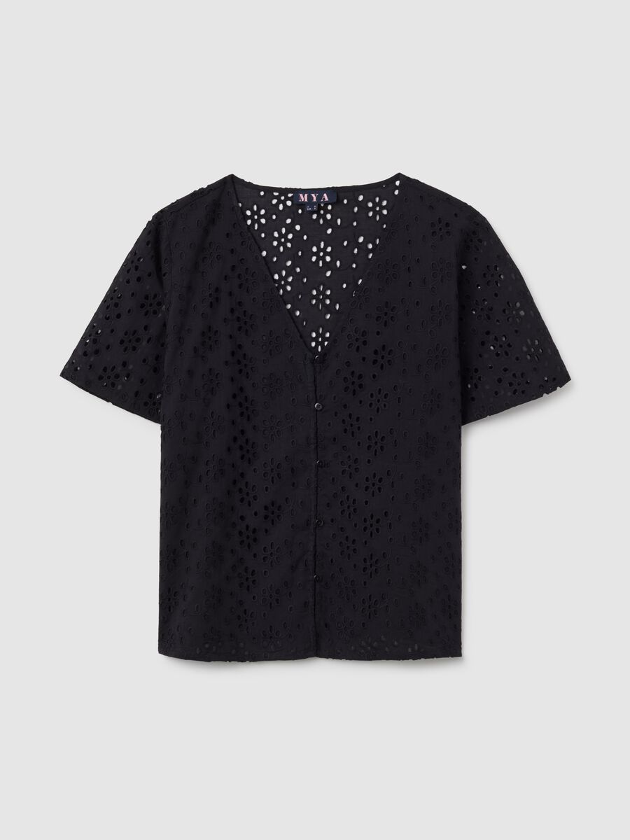 Women's black regular fit pure cotton blouse_0