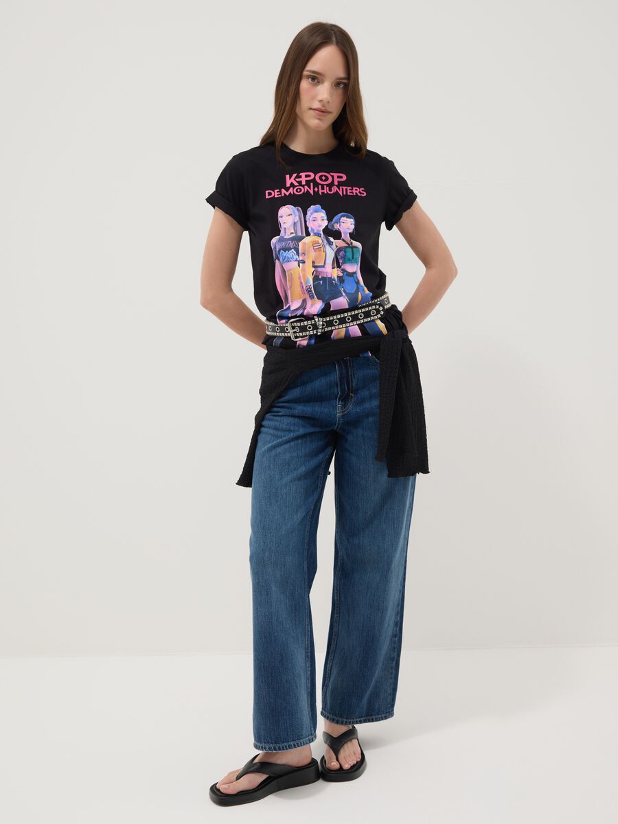 T-shirt in puro cotone nero regular fit con stampa K-Pop Demon Hunters_1